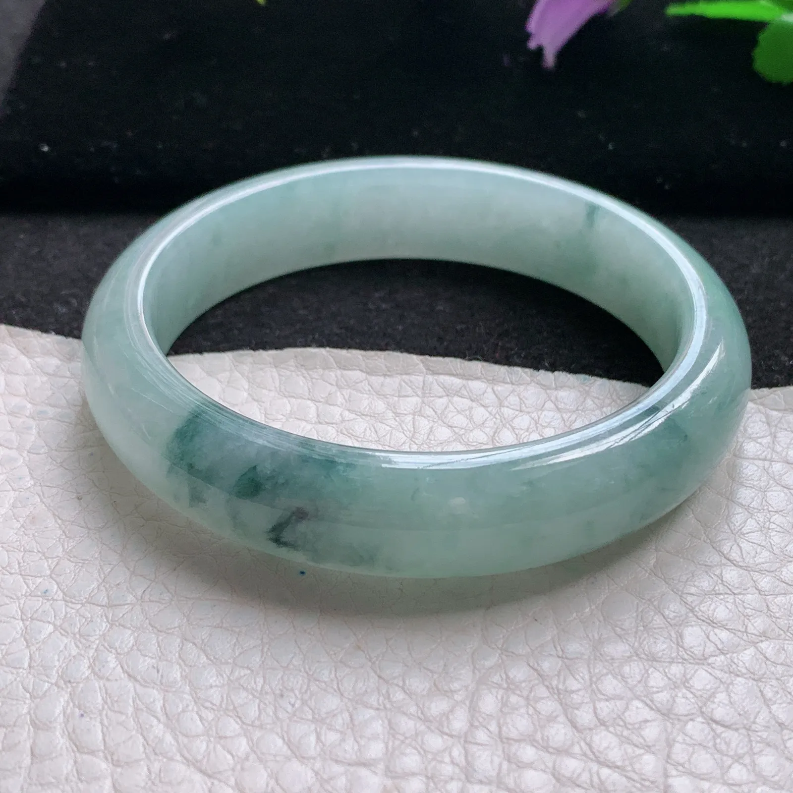 xx自然光56*13*7.7平安镯 缅甸翡翠a货玉手镯冰飘花厚装宽边玉手环