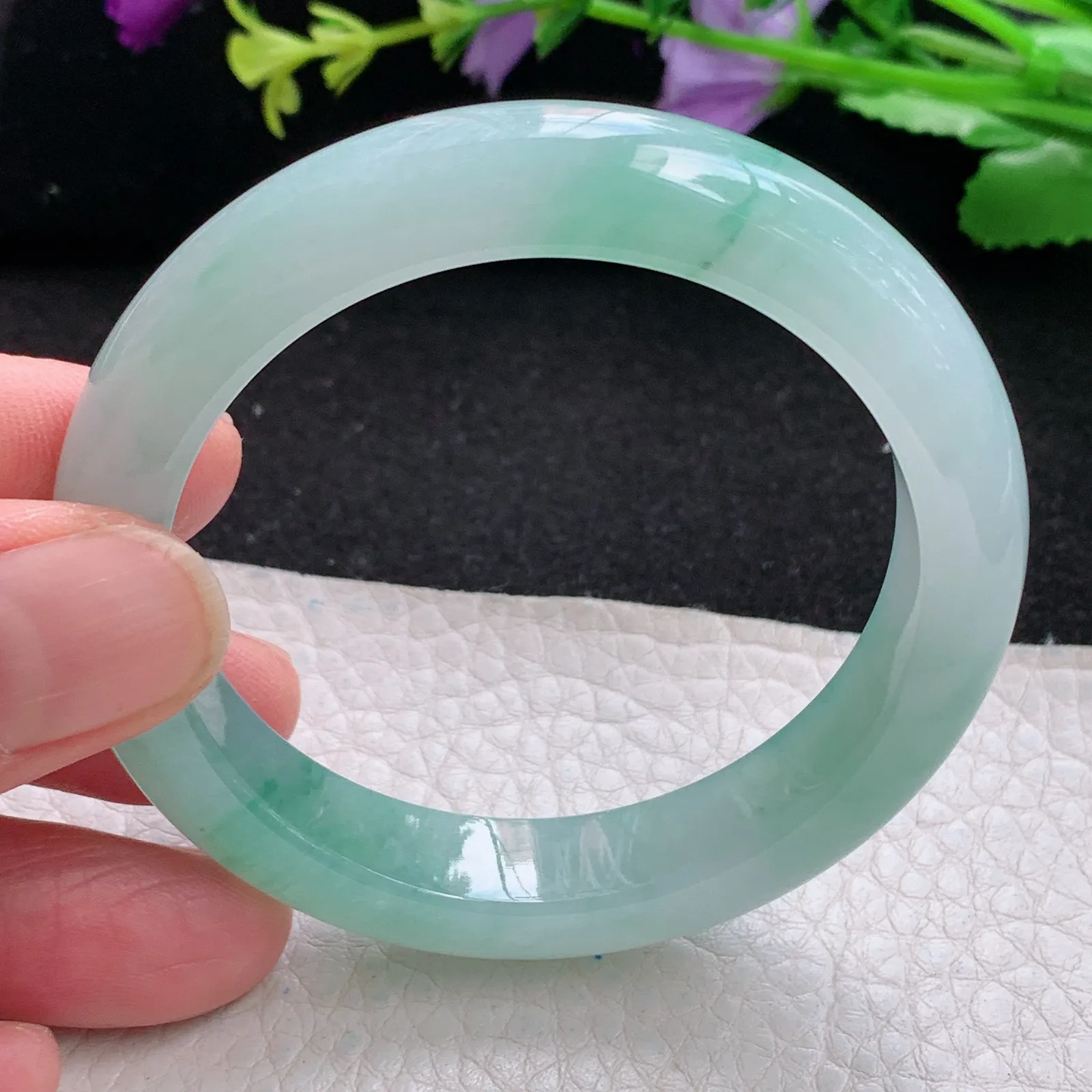 xh小圈口51*11.3*8平安镯 缅甸翡翠a货玉手镯冰胶水灵宽边玉手环