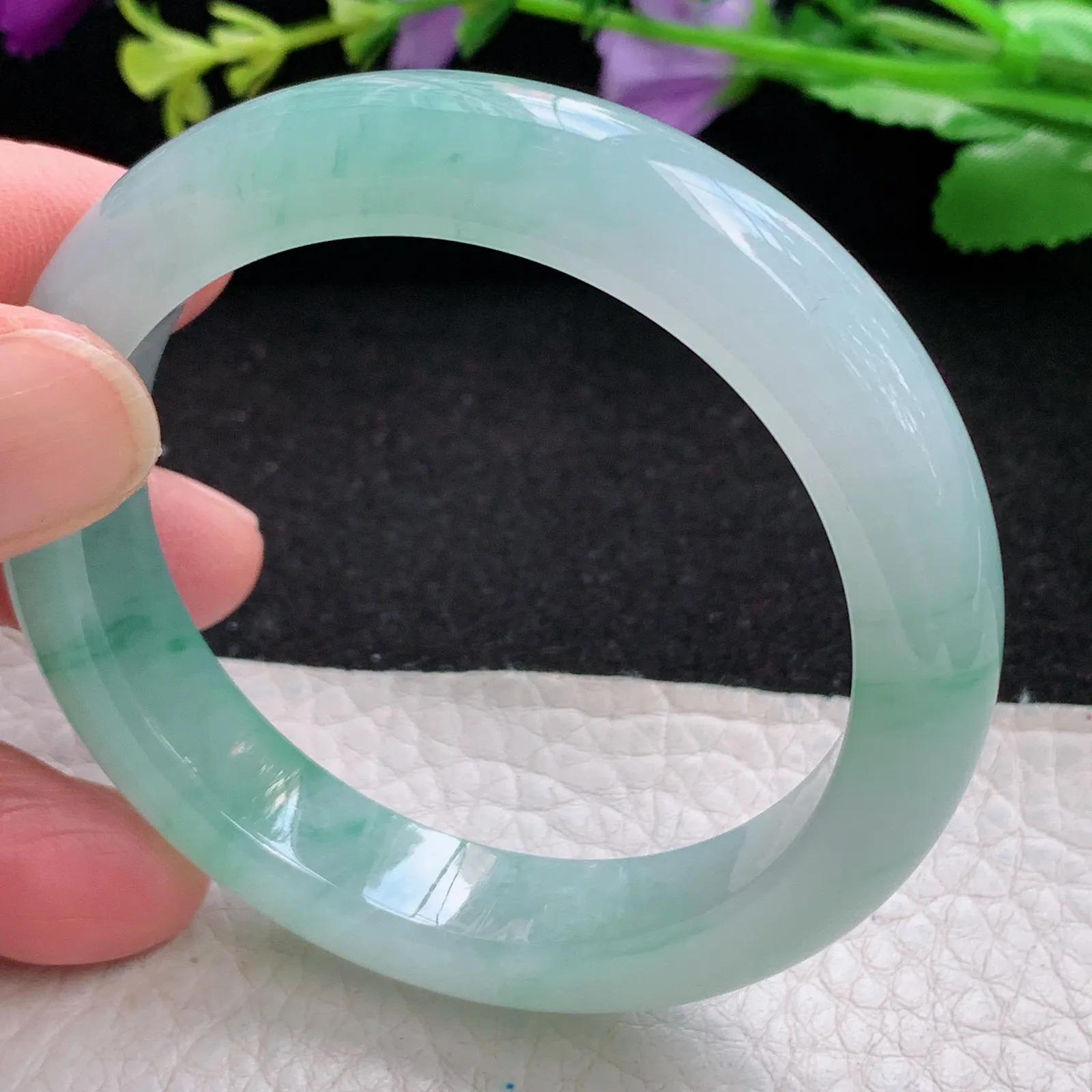 xh小圈口51*11.3*8平安镯 缅甸翡翠a货玉手镯冰胶水灵宽边玉手环