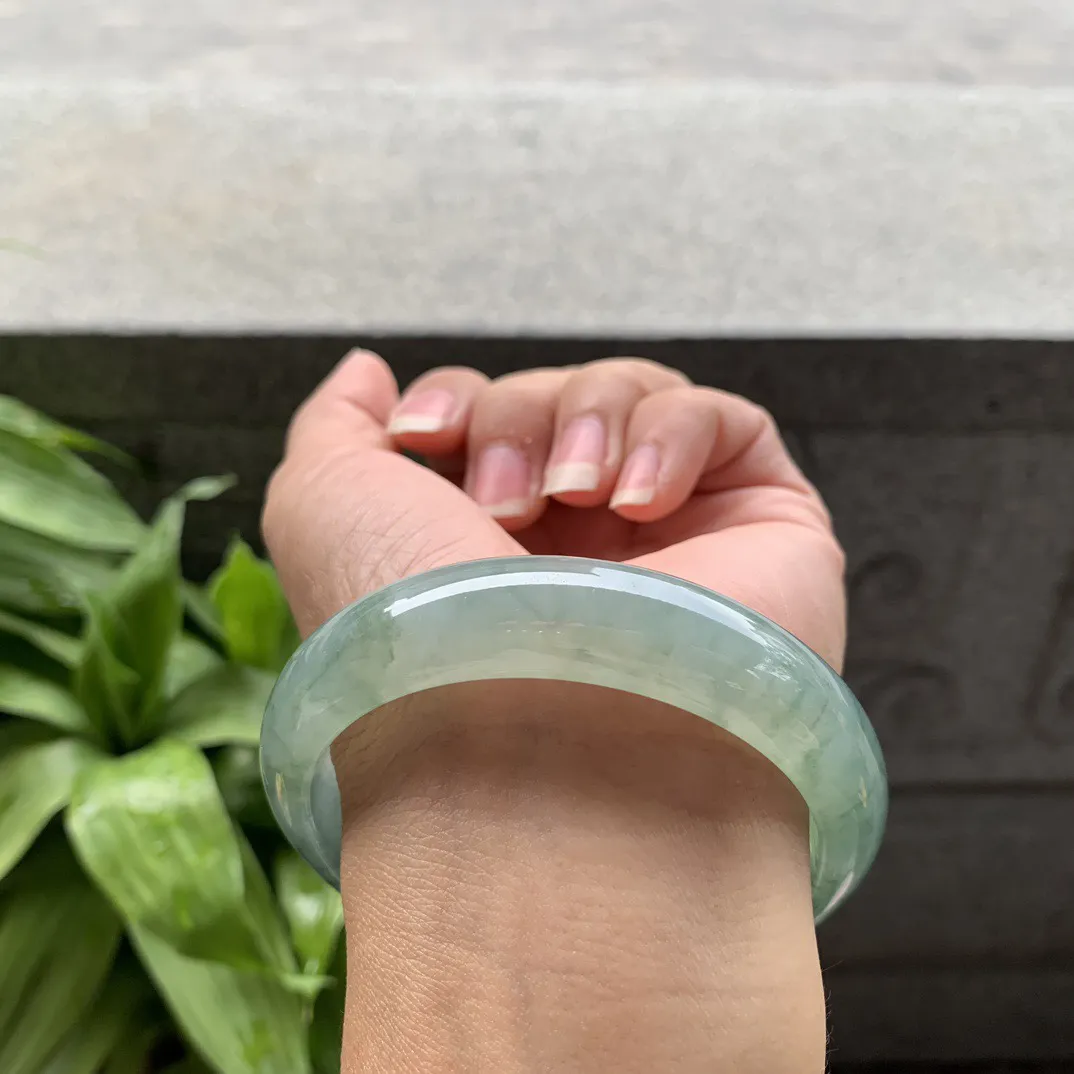 大圈口58.8-14.2-8 【冰芙蓉绿正圈手镯】正圈58 59可戴