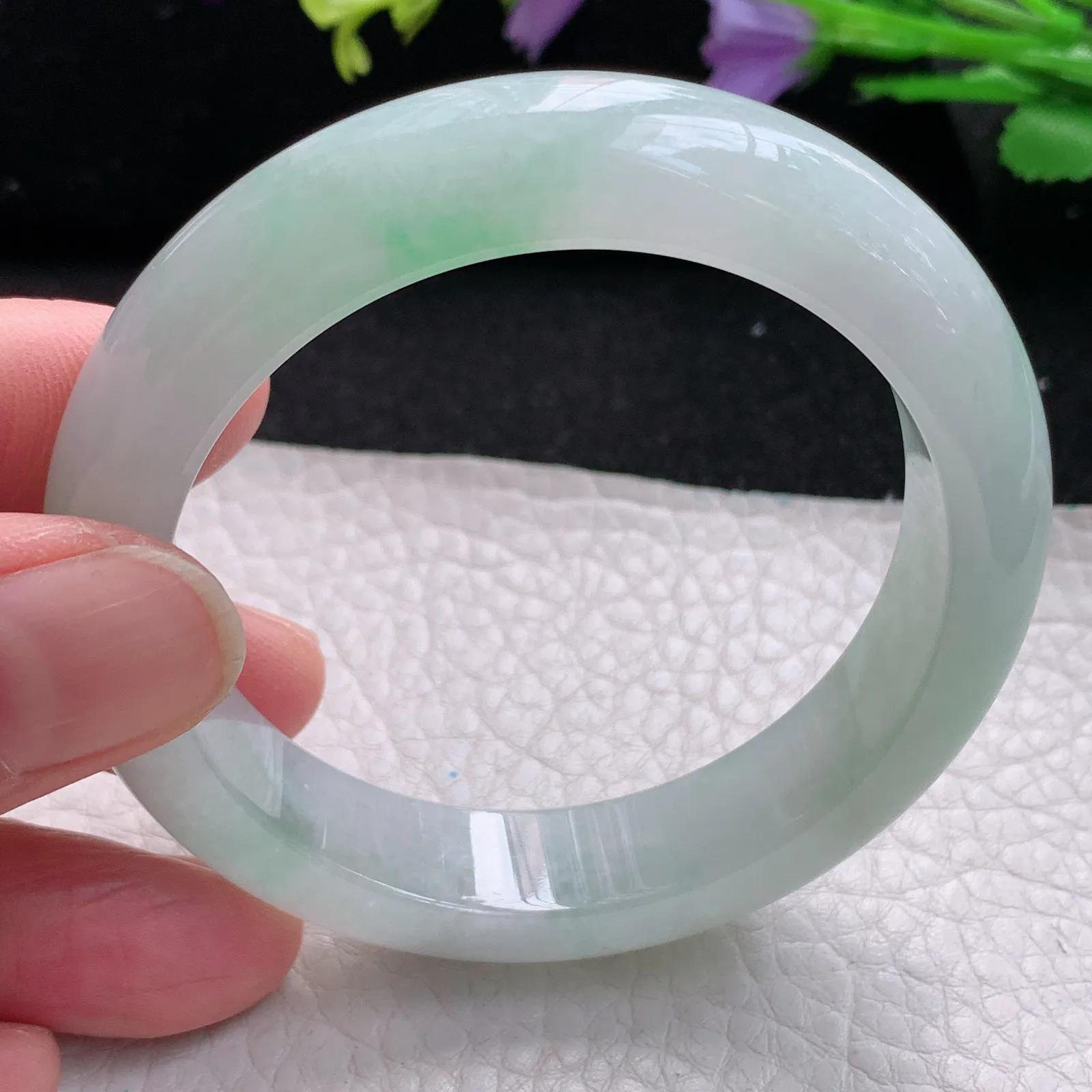 r小圈口52.5*12.8*8.6平安镯 缅甸翡翠玉手镯冰胶清新宽边玉手环 美人镯