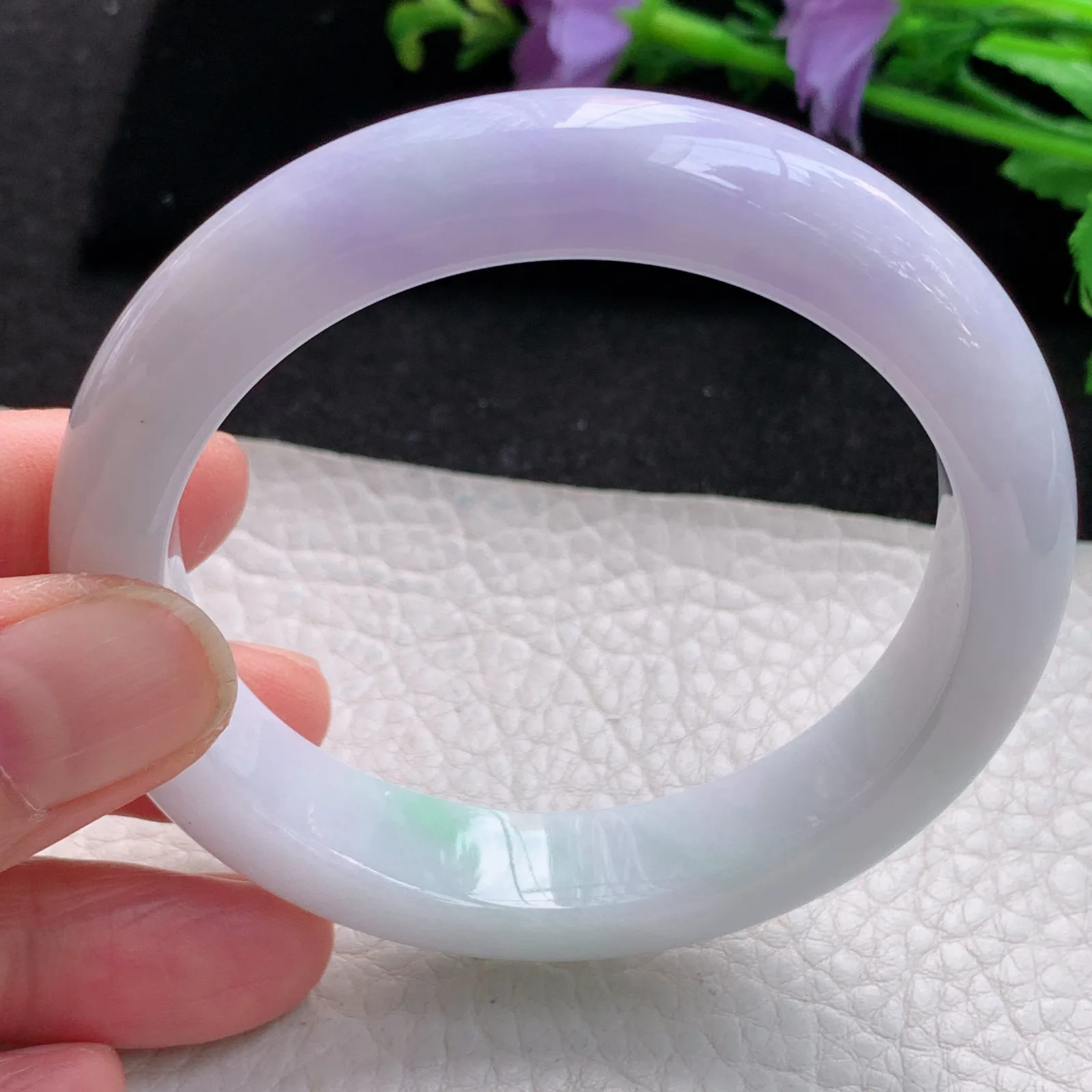 z自然光55.5*12.5*8.6平安镯 缅甸翡翠玉手镯春带彩梦幻款宽边玉手环