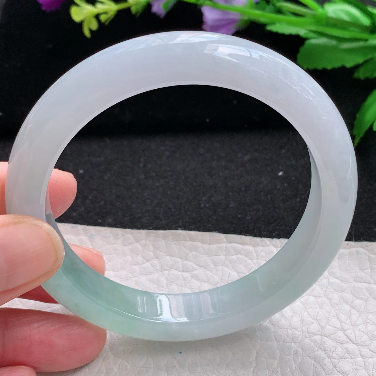 xh自然光58.5*11.8*8.6平安镯 缅甸翡翠a货玉手镯冰胶清爽水灵宽边玉手环