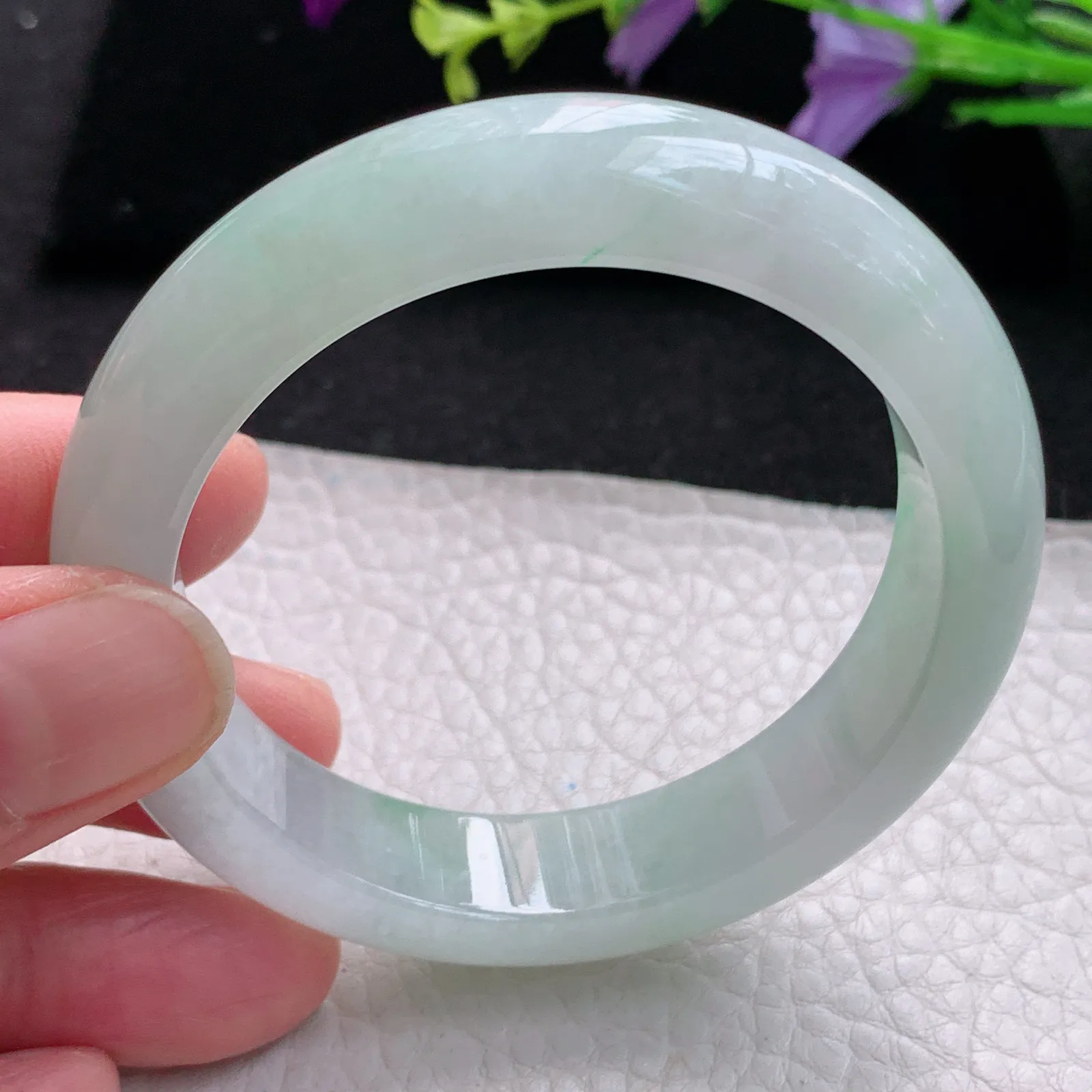 r小圈口52.5*12.8*8.6平安镯 缅甸翡翠玉手镯冰胶清新宽边玉手环 美人镯