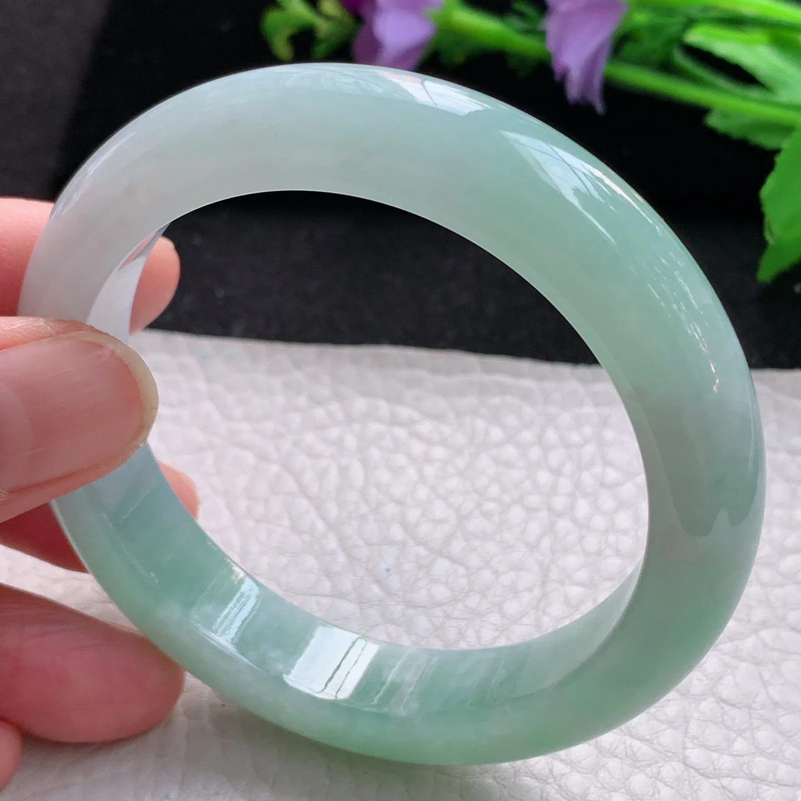 z自然光55.3*12.3*9平安镯 缅甸翡翠玉手镯清新甜美宽边玉手环