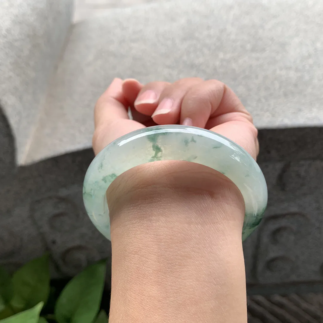 小圈口 53.4-13.4-8.7【冰种飘花正圈手镯】正圈53 54可戴