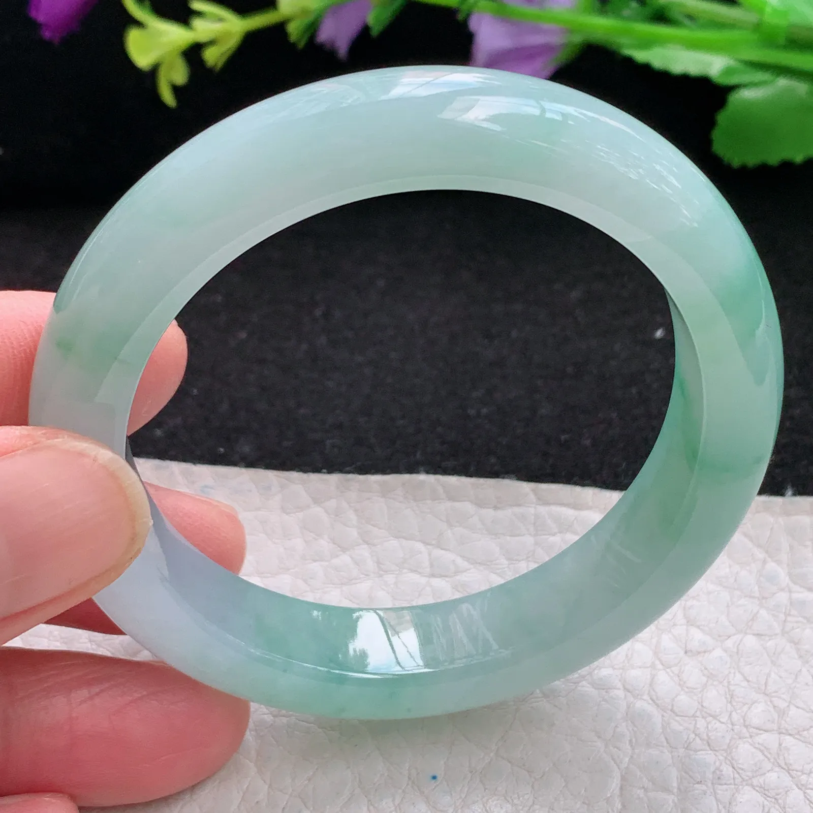 xh小圈口51*11.3*8平安镯 缅甸翡翠a货玉手镯冰胶水灵宽边玉手环