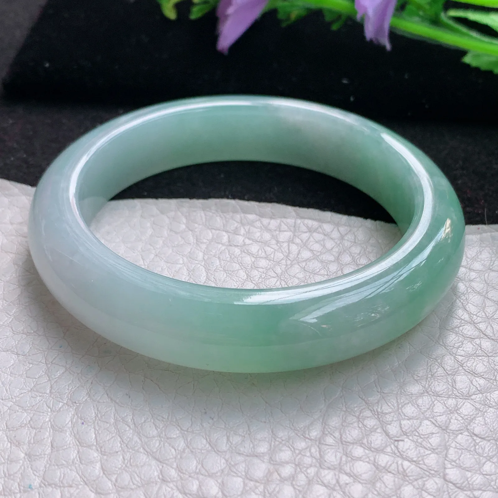 z自然光55.3*12.3*9平安镯 缅甸翡翠玉手镯清新甜美宽边玉手环