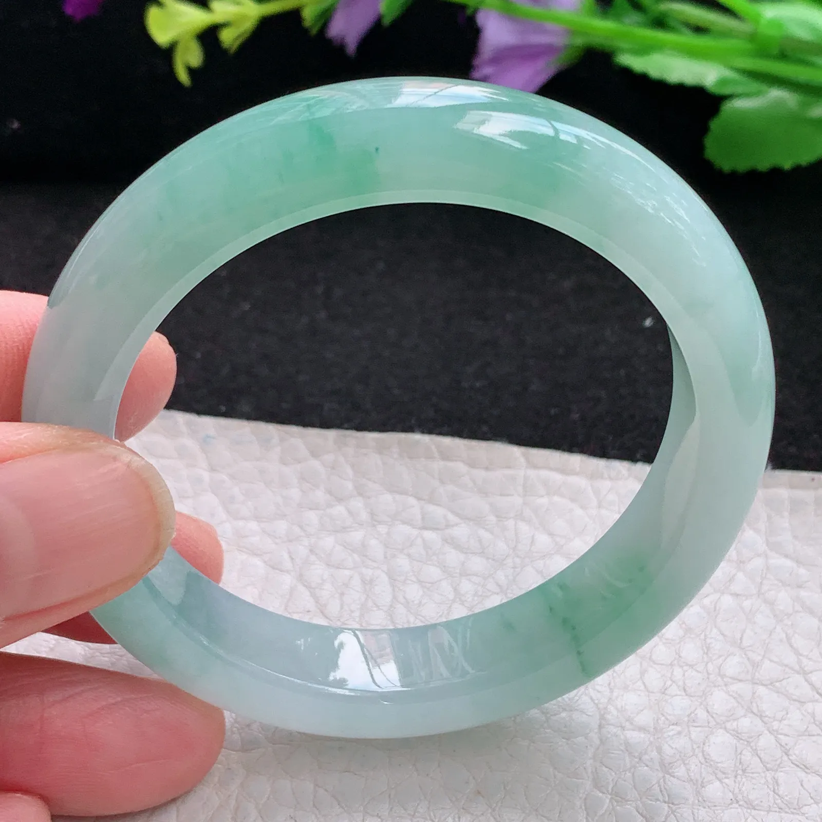 xh小圈口51*11.3*8平安镯 缅甸翡翠a货玉手镯冰胶水灵宽边玉手环