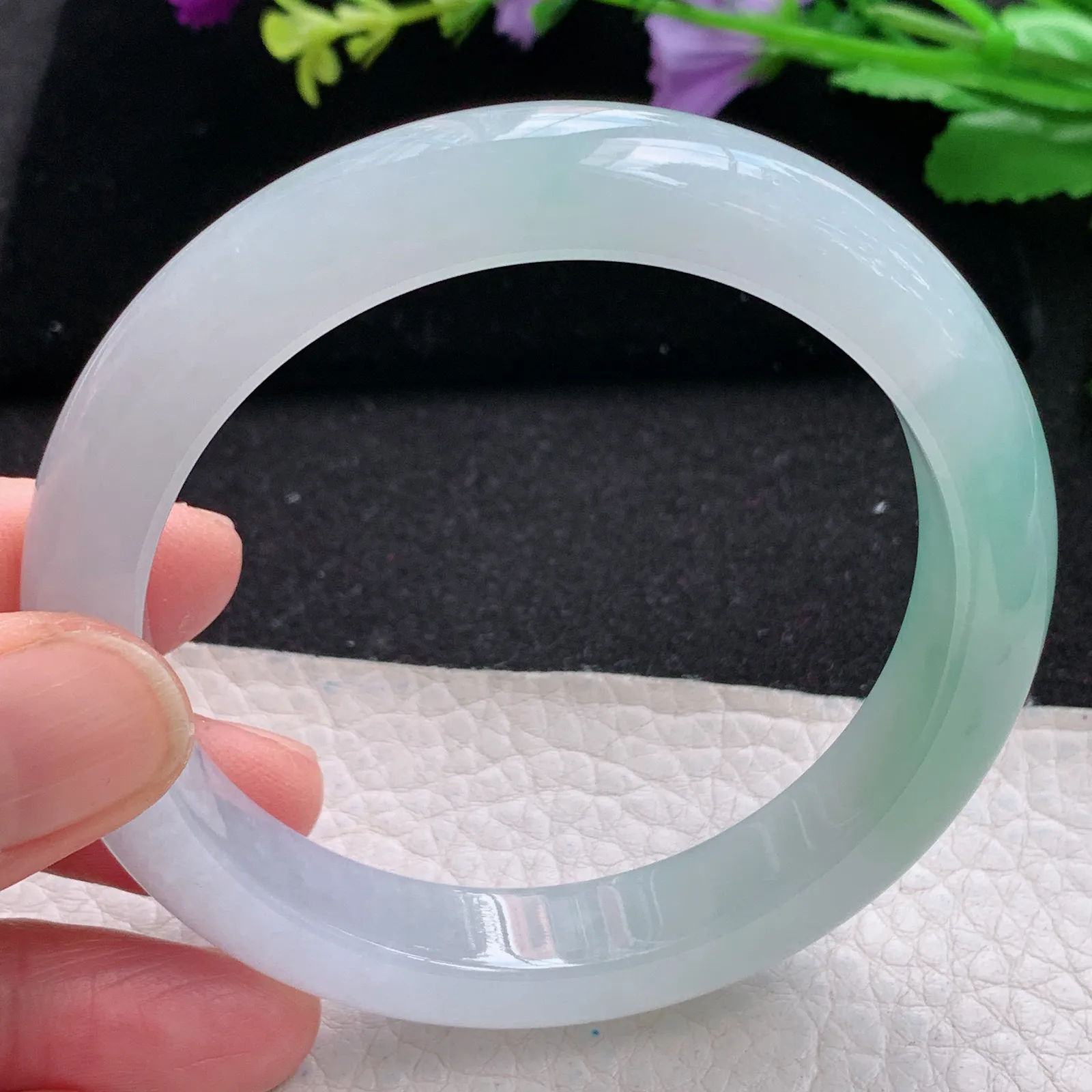 xh自然光58.5*11.8*8.6平安镯 缅甸翡翠a货玉手镯冰胶清爽水灵宽边玉手环