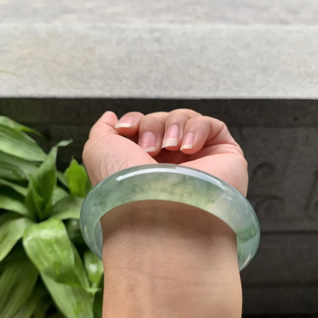 大圈口58.8-14.2-8 【冰芙蓉绿正圈手镯】正圈58 59可戴