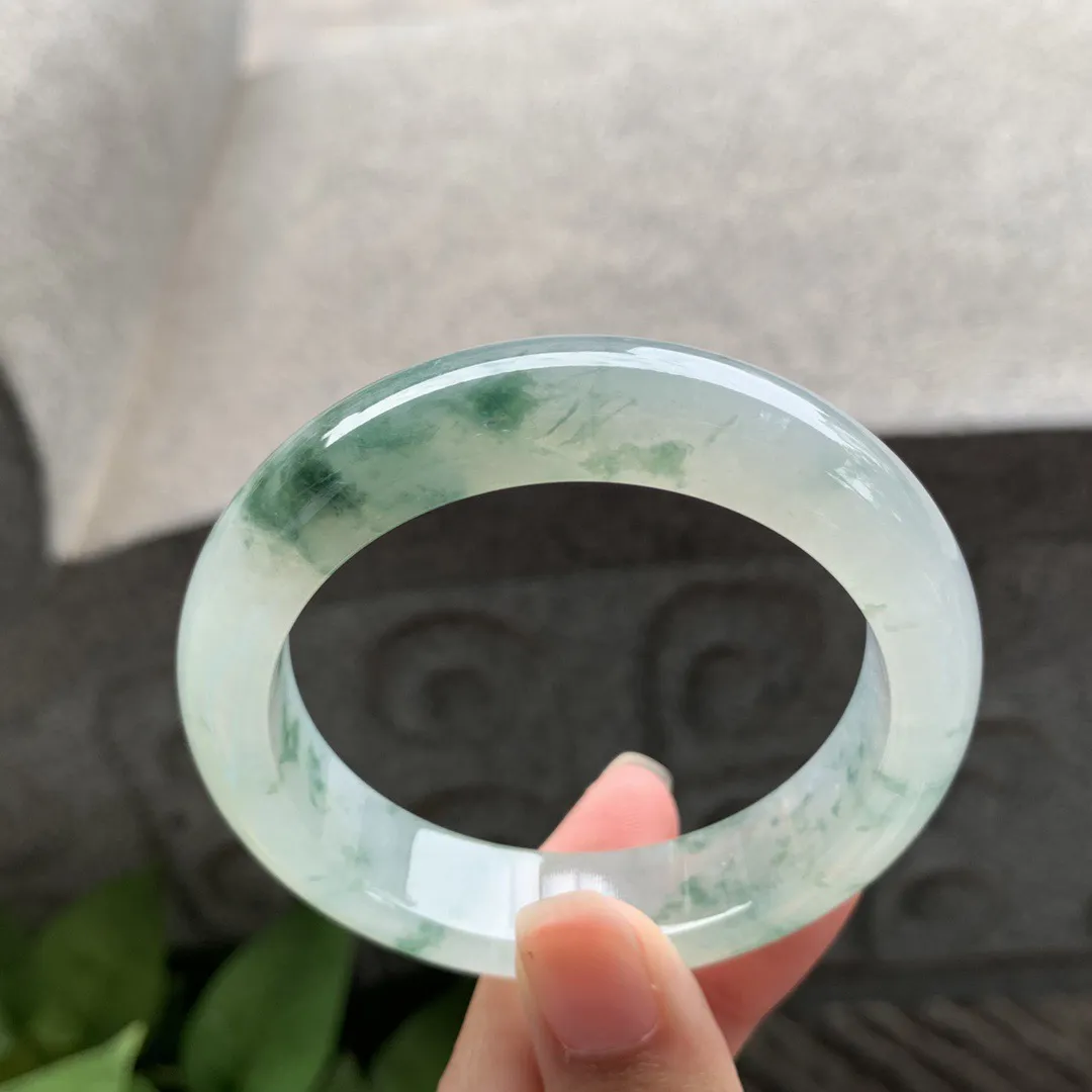 小圈口 53.4-13.4-8.7【冰种飘花正圈手镯】正圈53 54可戴