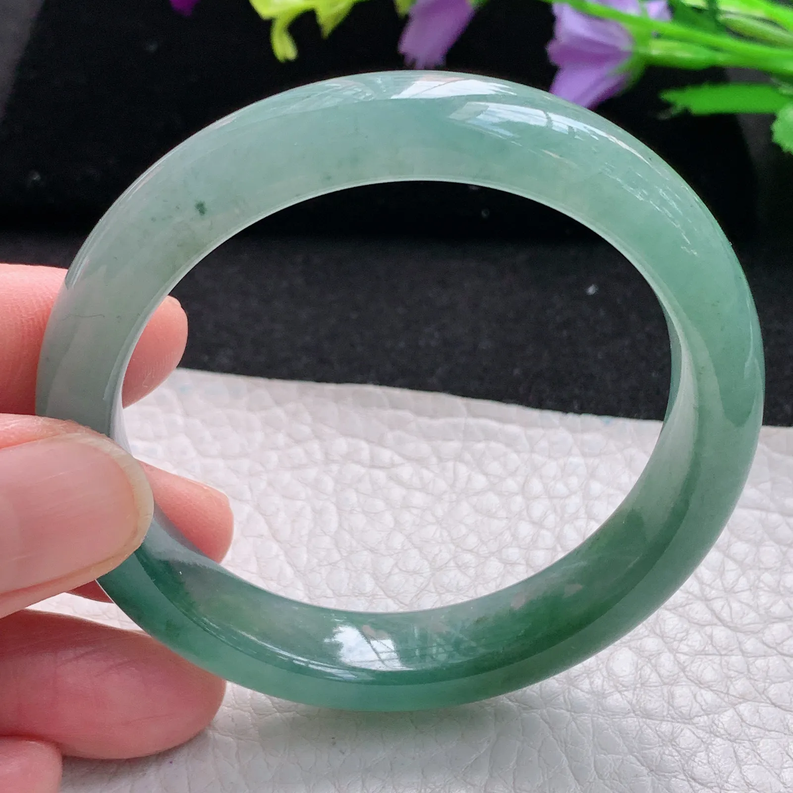 r小圈口53*11.6*7.8平安镯 缅甸翡翠玉手镯冰绿清新宽边玉手环 美人镯