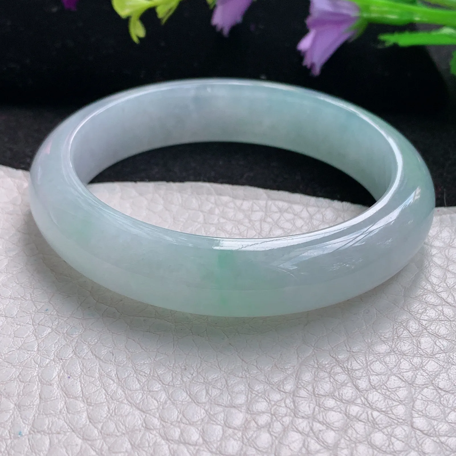 r自然光56.5*13*8.3平安镯 缅甸翡翠玉手镯冰胶蓝韵高档宽边玉手环 美人镯