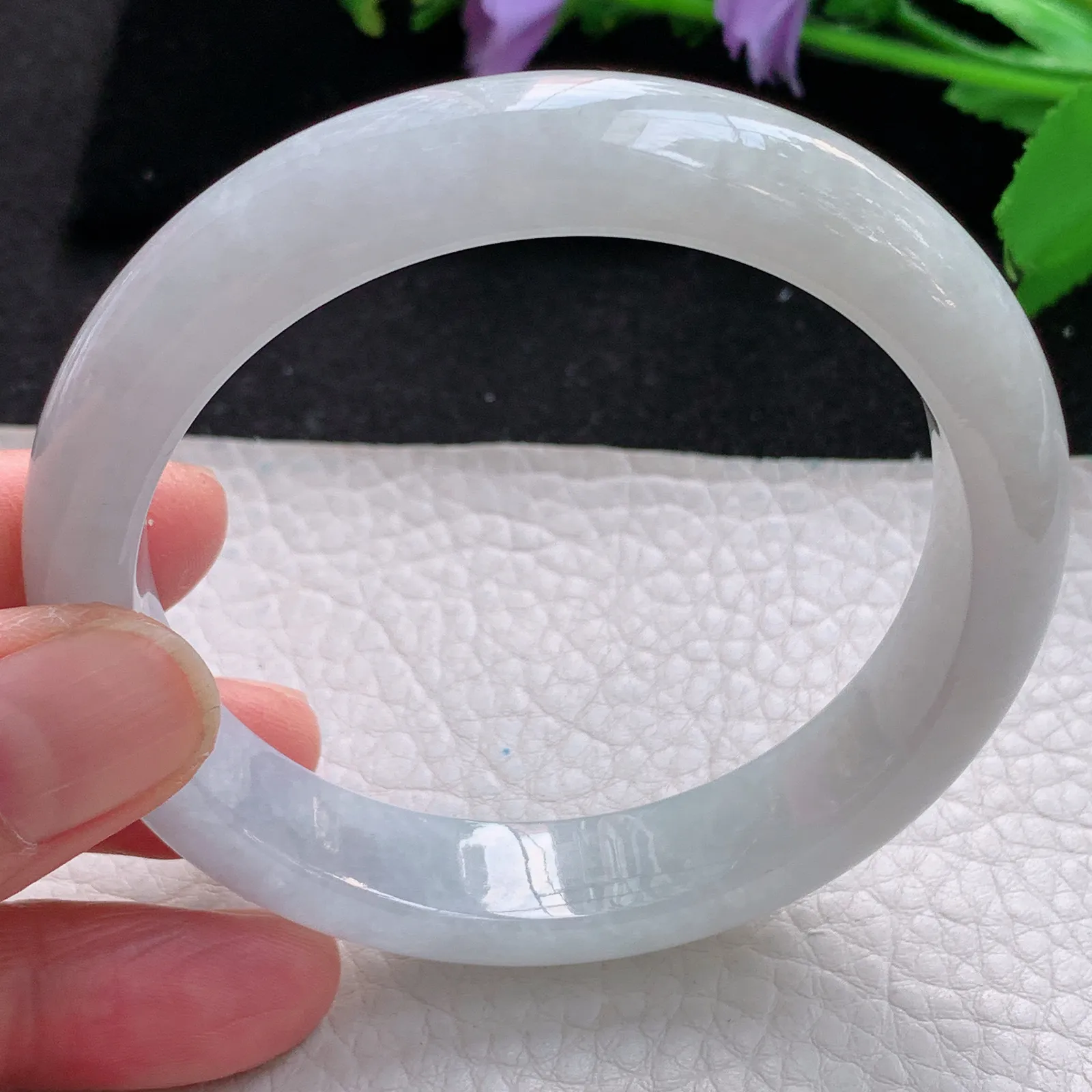 z自然光58.5*12.3*8.6平安镯 缅甸翡翠玉手镯白月光水润宽边玉手环