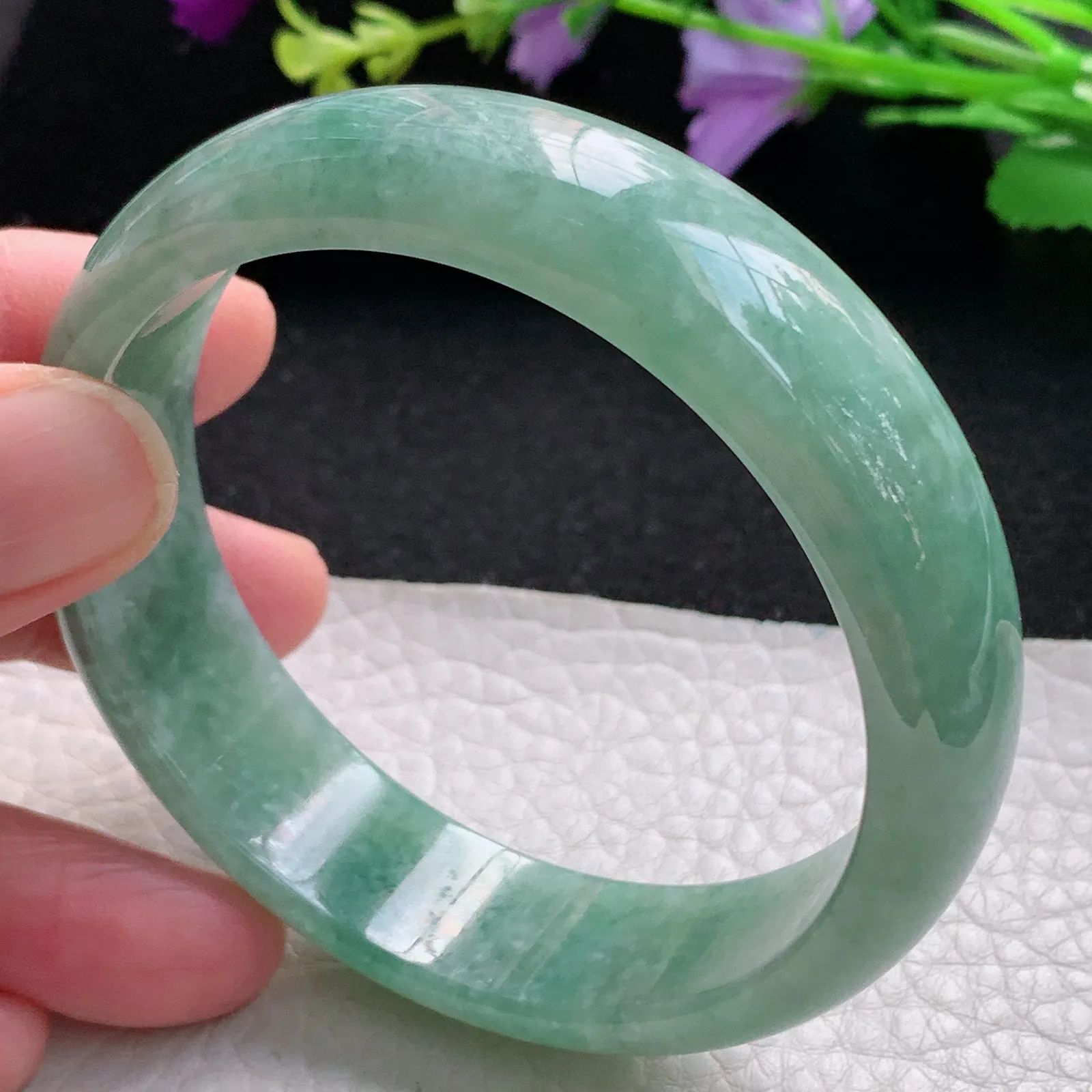 js自然光59*16.5*7轮胎镯 缅甸翡翠玉手镯满绿大气宽边玉手环 平安镯