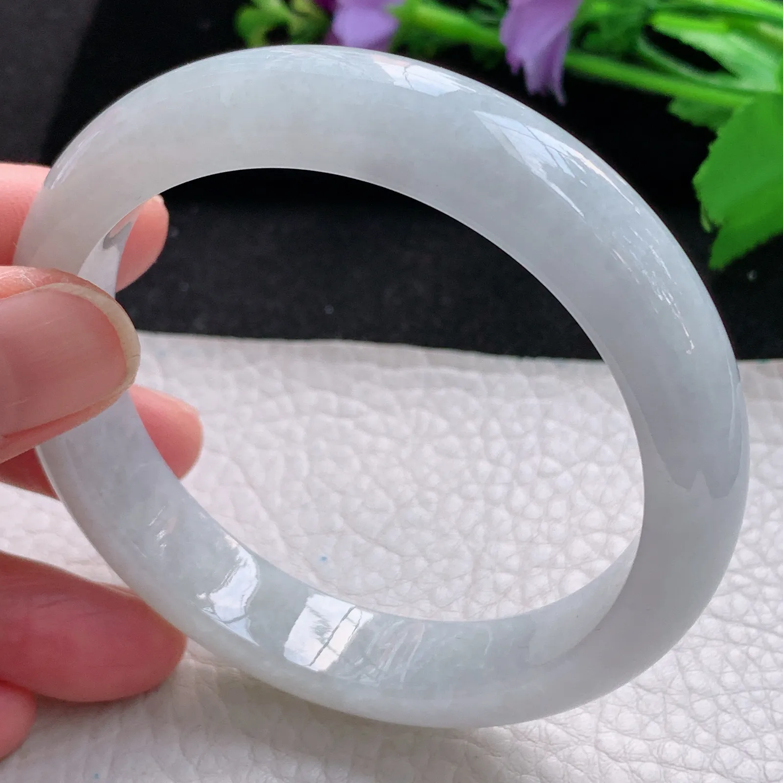 z自然光58.5*12.3*8.6平安镯 缅甸翡翠玉手镯白月光水润宽边玉手环