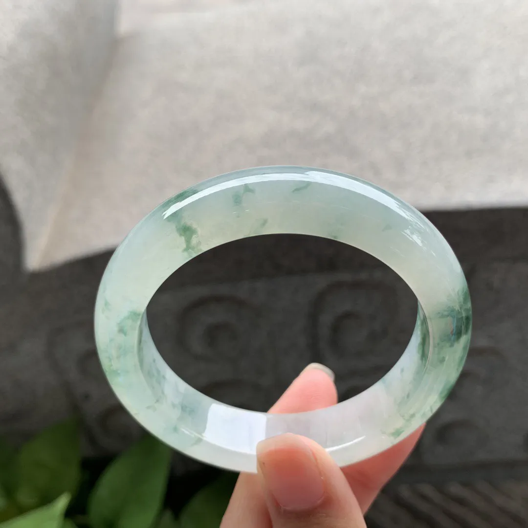 小圈口 53.4-13.4-8.7【冰种飘花正圈手镯】正圈53 54可戴