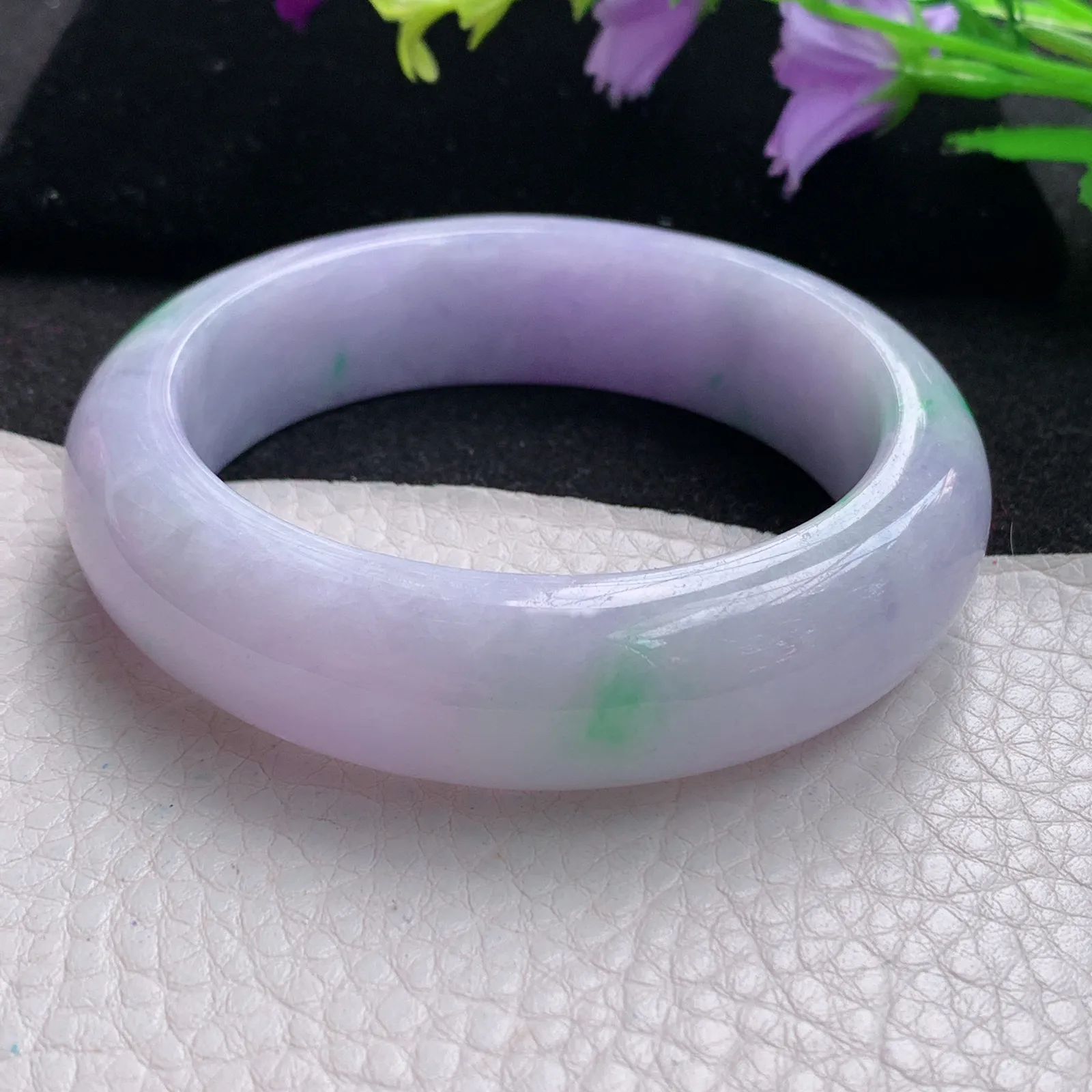 mq自然光57*16.3*9.5轮胎镯 缅甸翡翠玉手镯春带彩梦幻厚装宽边玉手环 平安镯