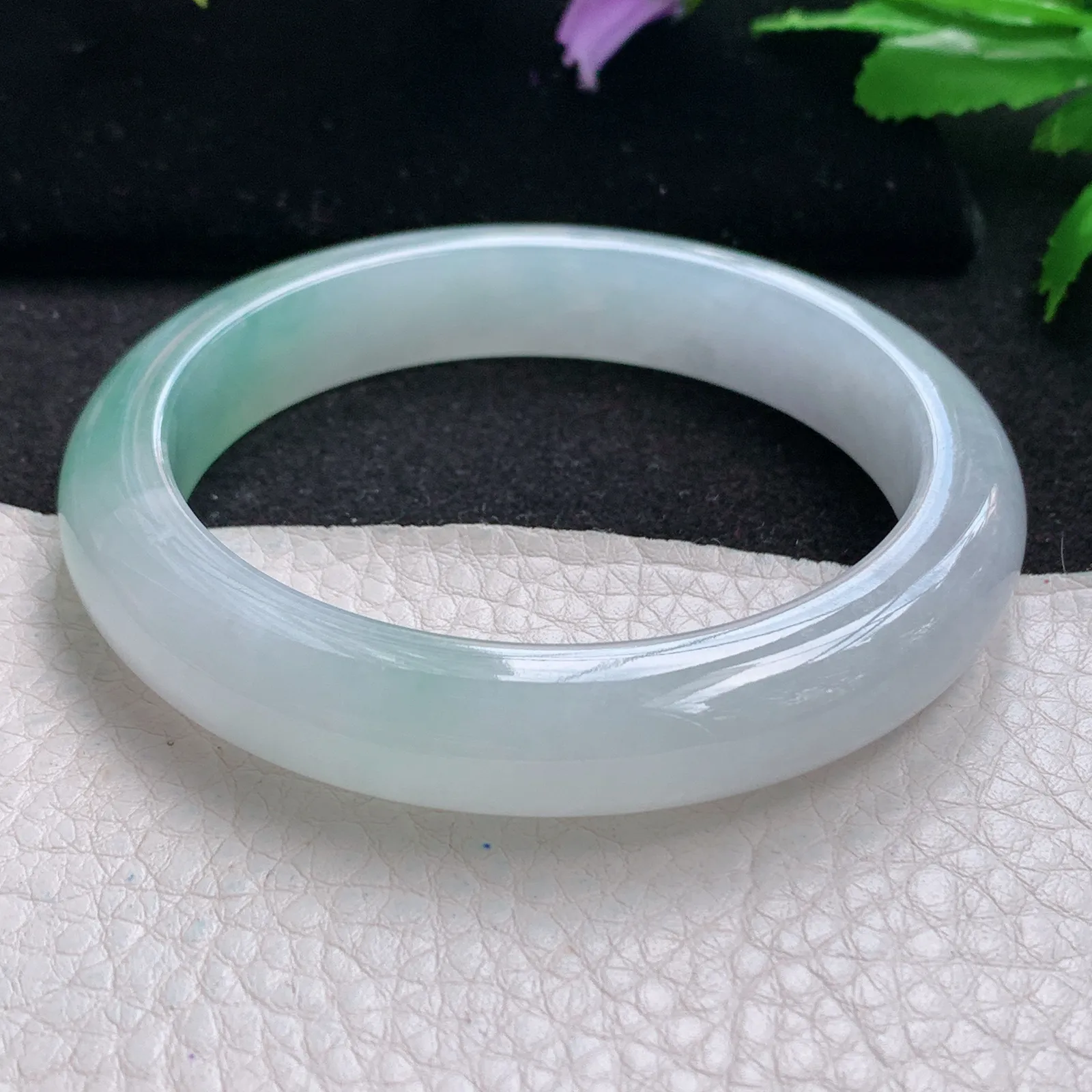 xh自然光58.5*11.8*8.6平安镯 缅甸翡翠a货玉手镯冰胶清爽水灵宽边玉手环