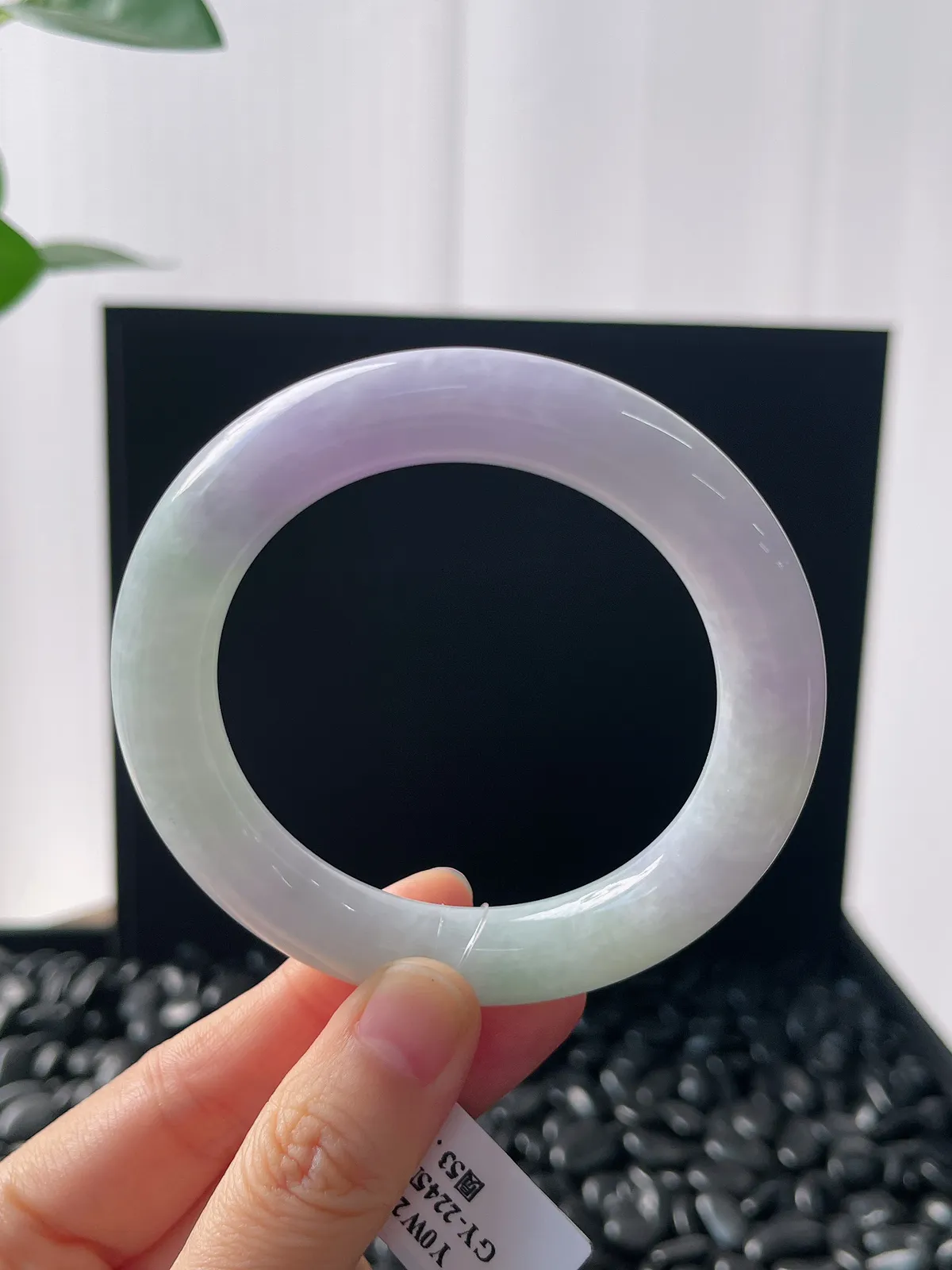 圆镯53圈口，翡翠糯化种春带彩手镯