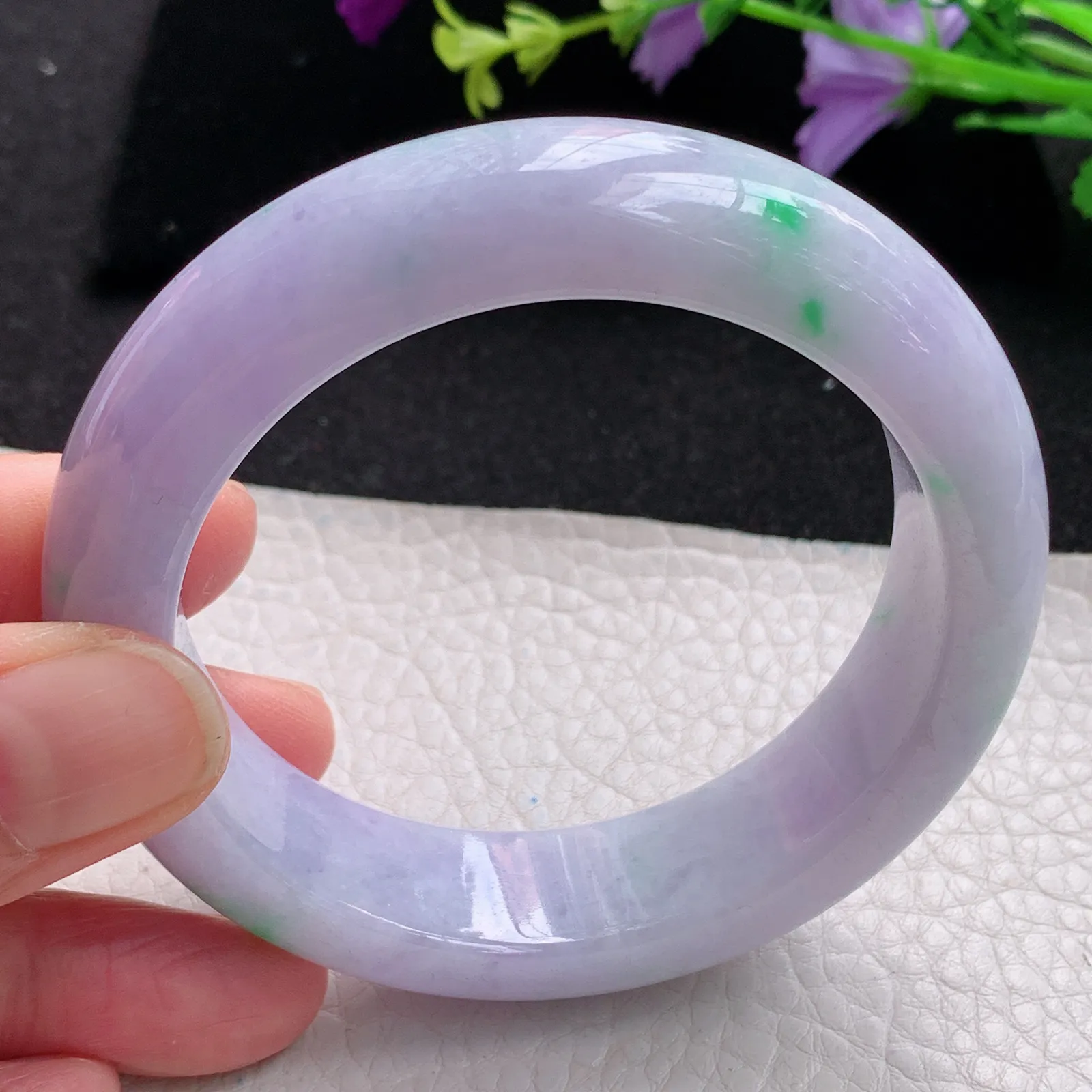 mq自然光57*16.3*9.5轮胎镯 缅甸翡翠玉手镯春带彩梦幻厚装宽边玉手环 平安镯