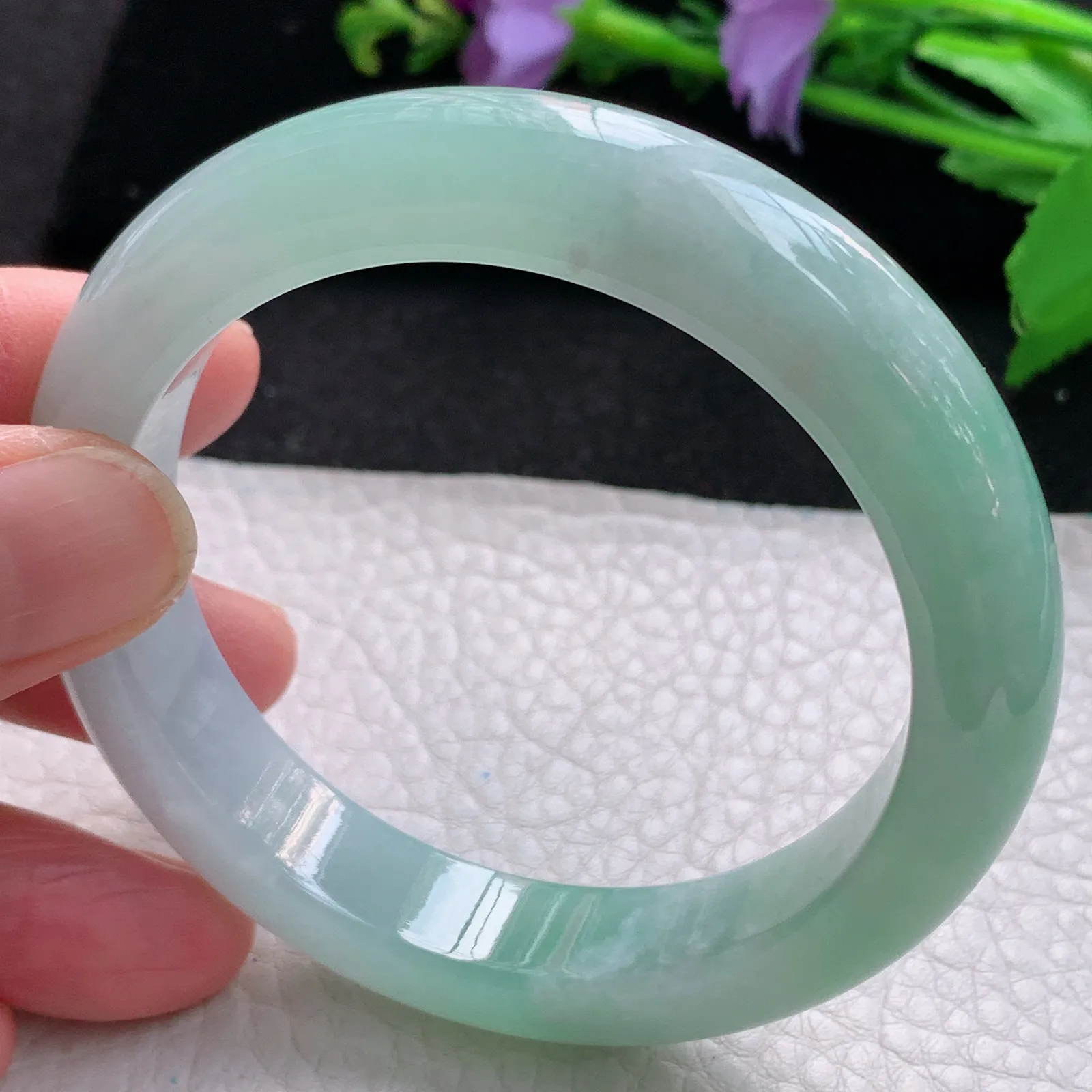 z自然光55.3*12.3*9平安镯 缅甸翡翠玉手镯清新甜美宽边玉手环