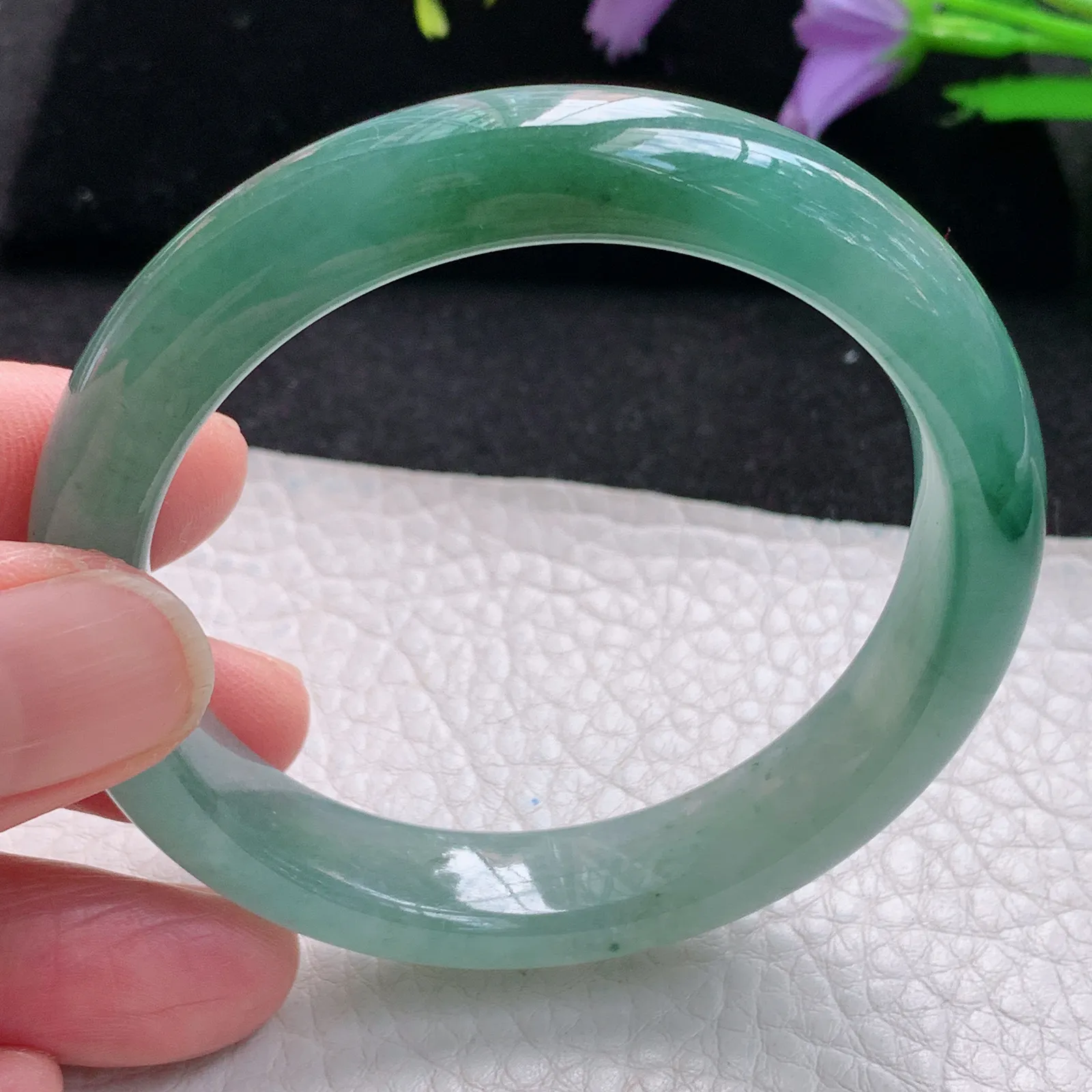 r小圈口53*11.6*7.8平安镯 缅甸翡翠玉手镯冰绿清新宽边玉手环 美人镯