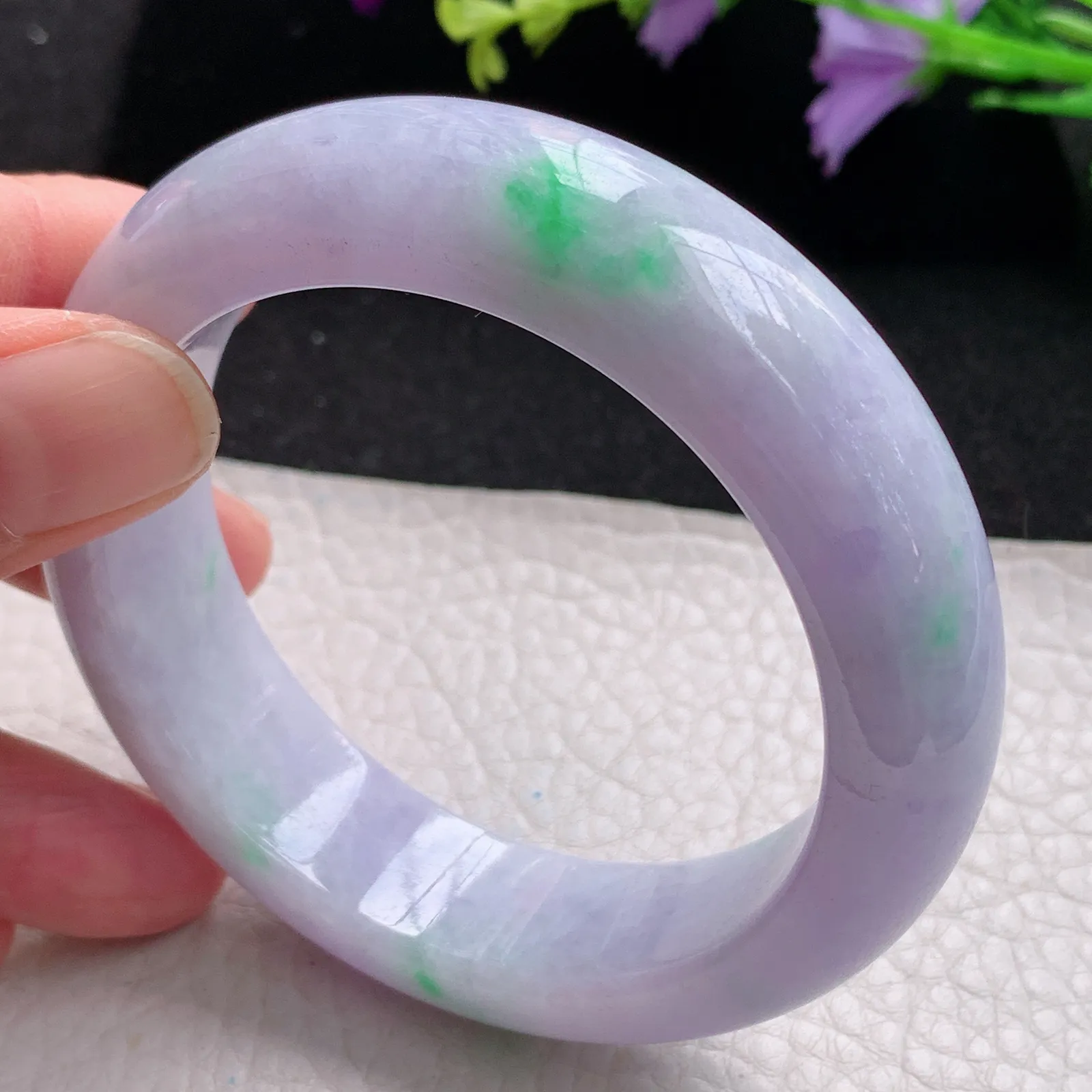 mq自然光57*16.3*9.5轮胎镯 缅甸翡翠玉手镯春带彩梦幻厚装宽边玉手环 平安镯