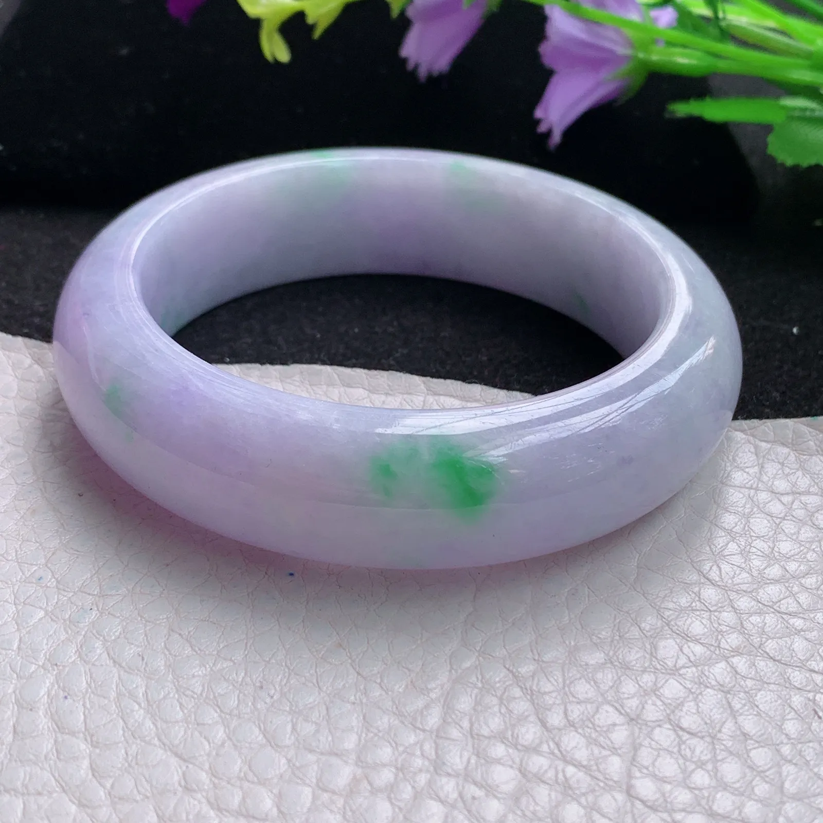 mq自然光57*16.3*9.5轮胎镯 缅甸翡翠玉手镯春带彩梦幻厚装宽边玉手环 平安镯