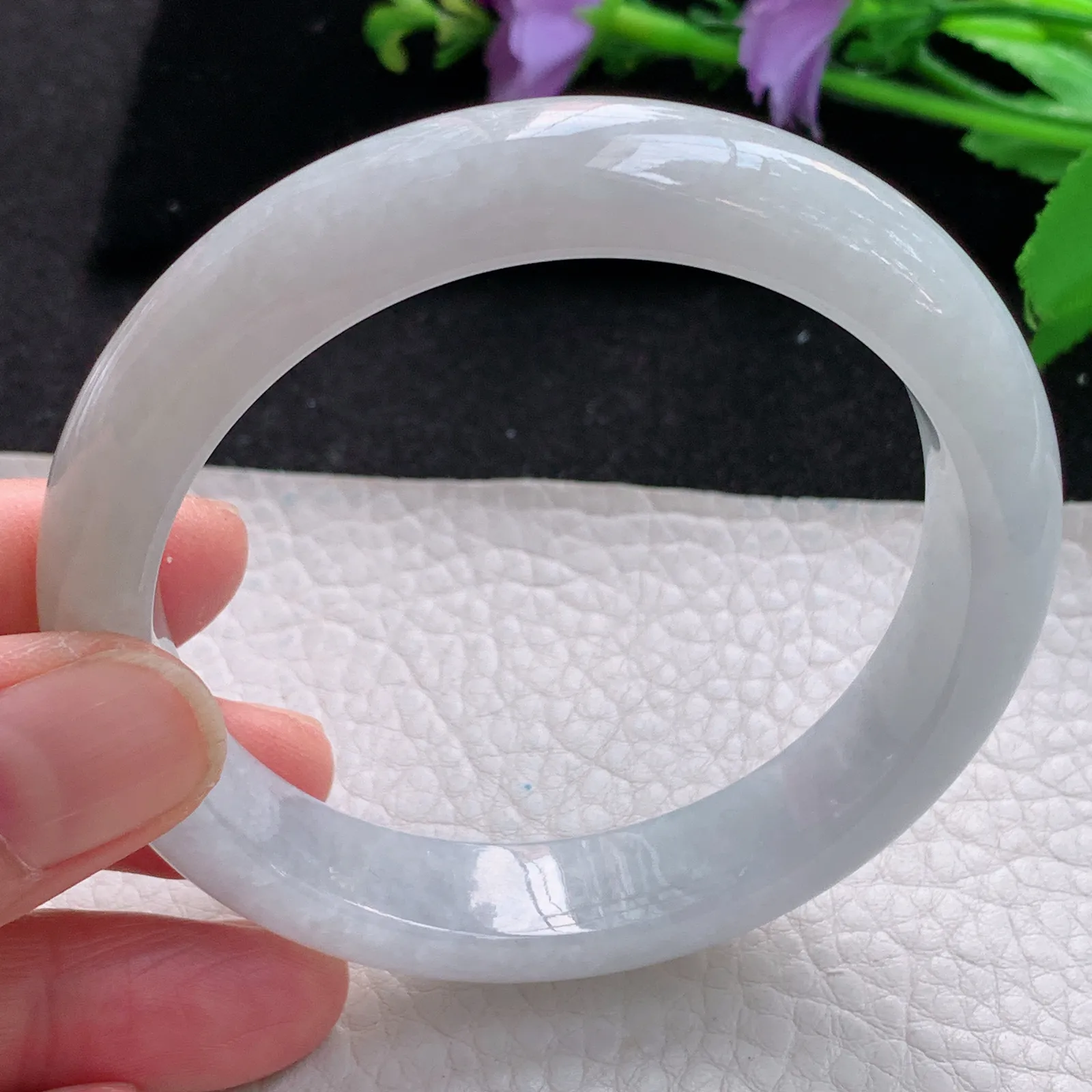 z自然光58.5*12.3*8.6平安镯 缅甸翡翠玉手镯白月光水润宽边玉手环