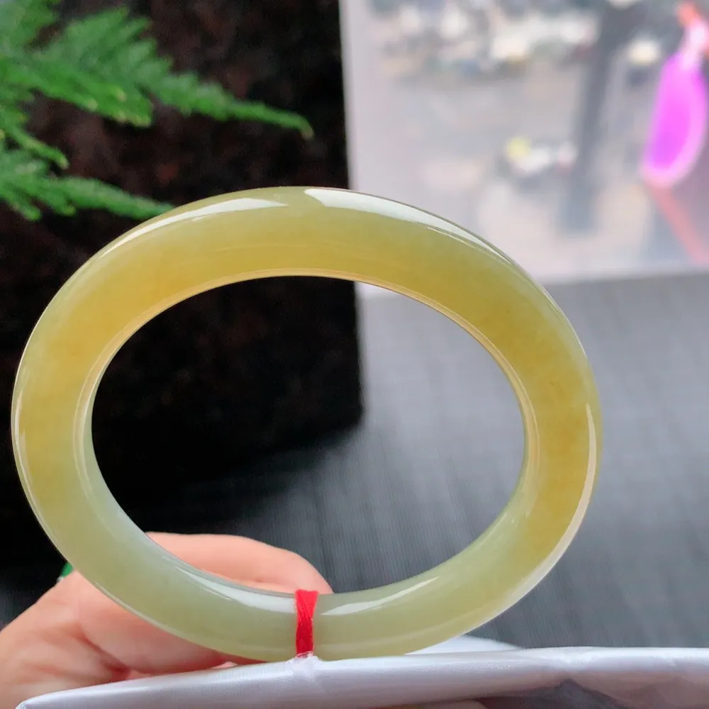 圆条冰黄翡 无瑕 尺寸:54.1/9.3 超值