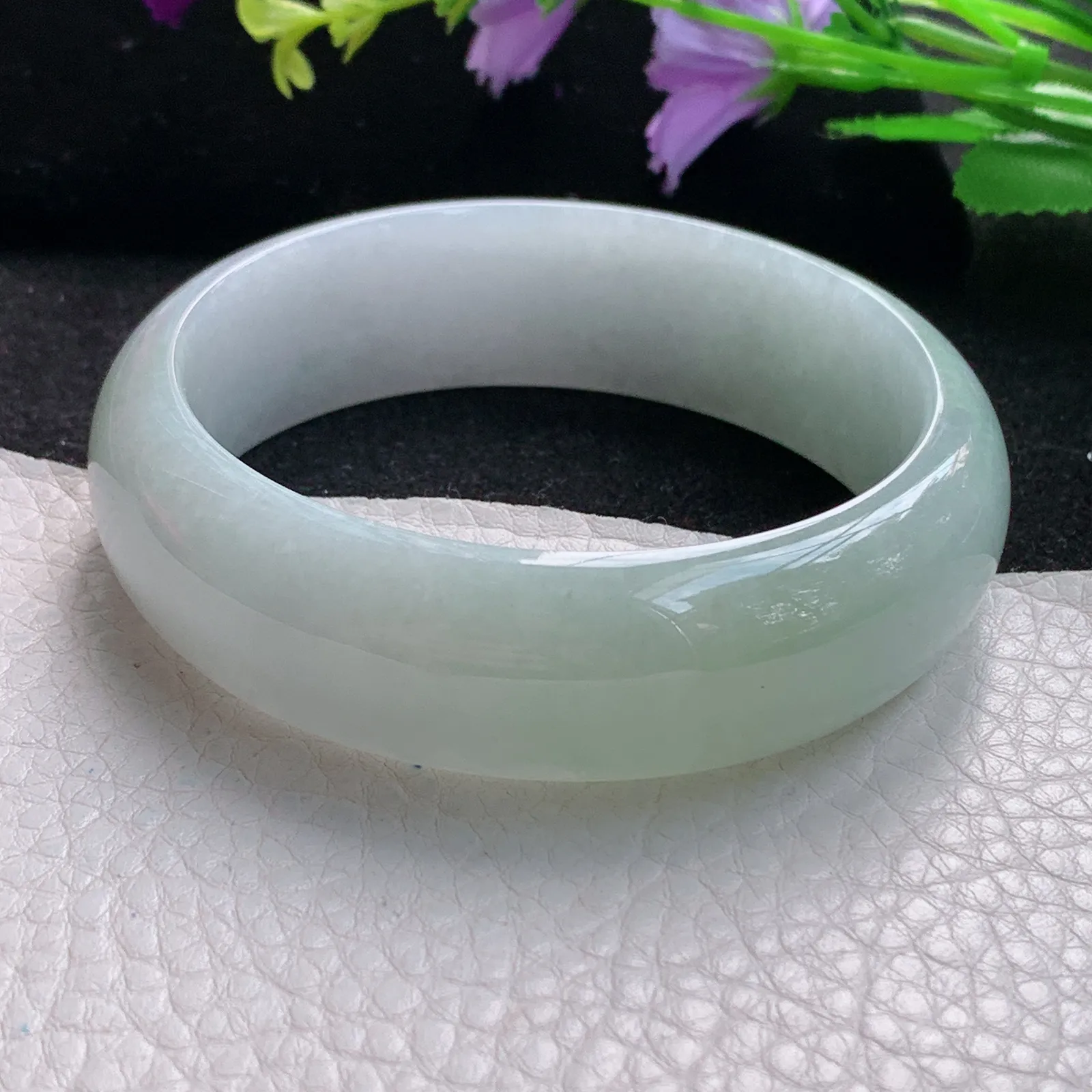 js自然光59.5*18.6*8轮胎镯 缅甸翡翠玉手镯清新大气宽边玉手环 平安镯