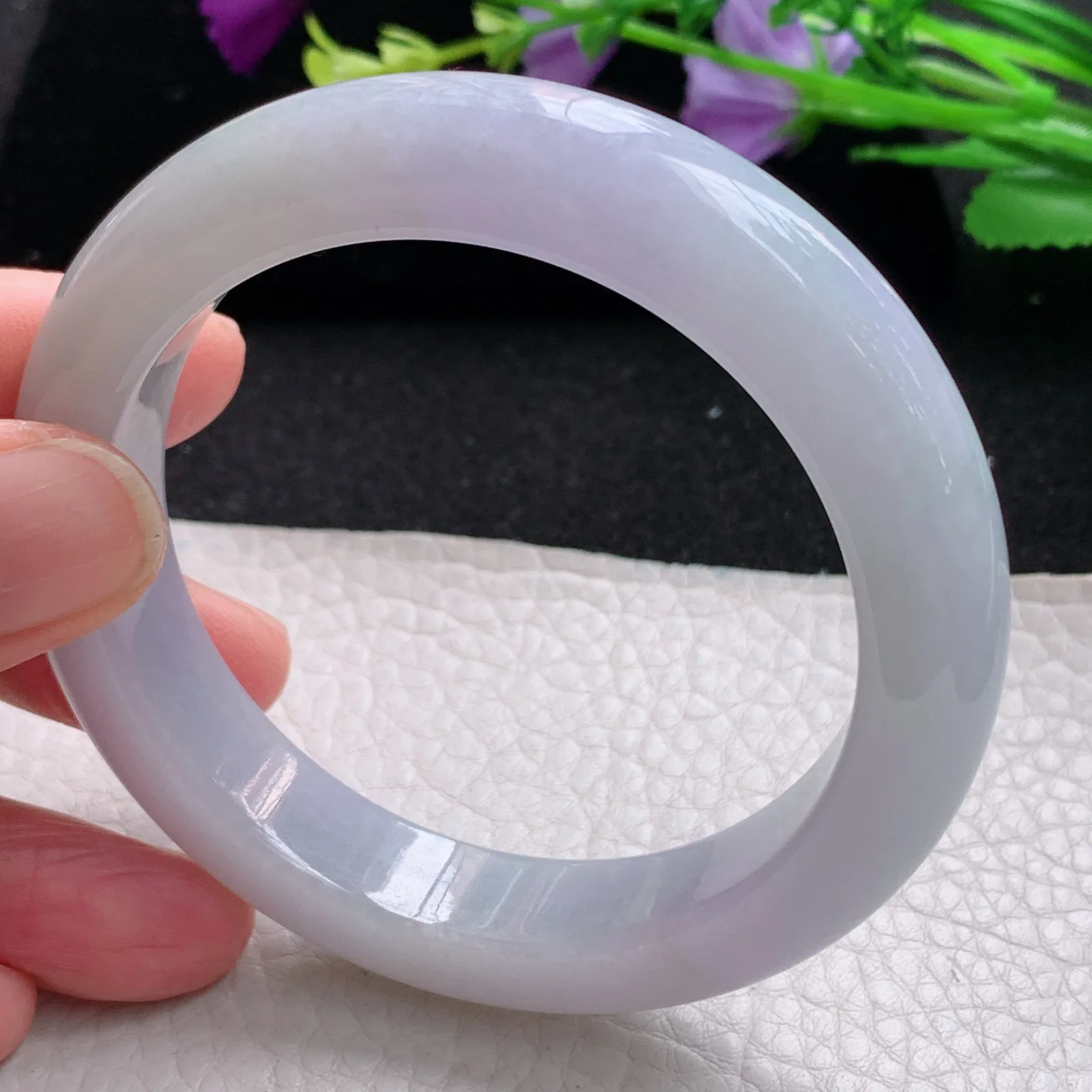 mq自然光57*13*9.5平安镯 缅甸翡翠玉手镯淡紫高雅胶感宽边玉手环 美人镯