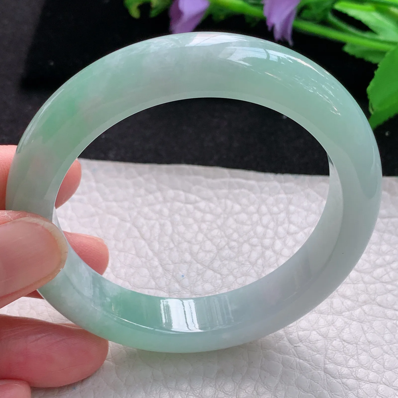 z自然光55.3*12.3*9平安镯 缅甸翡翠玉手镯清新甜美宽边玉手环