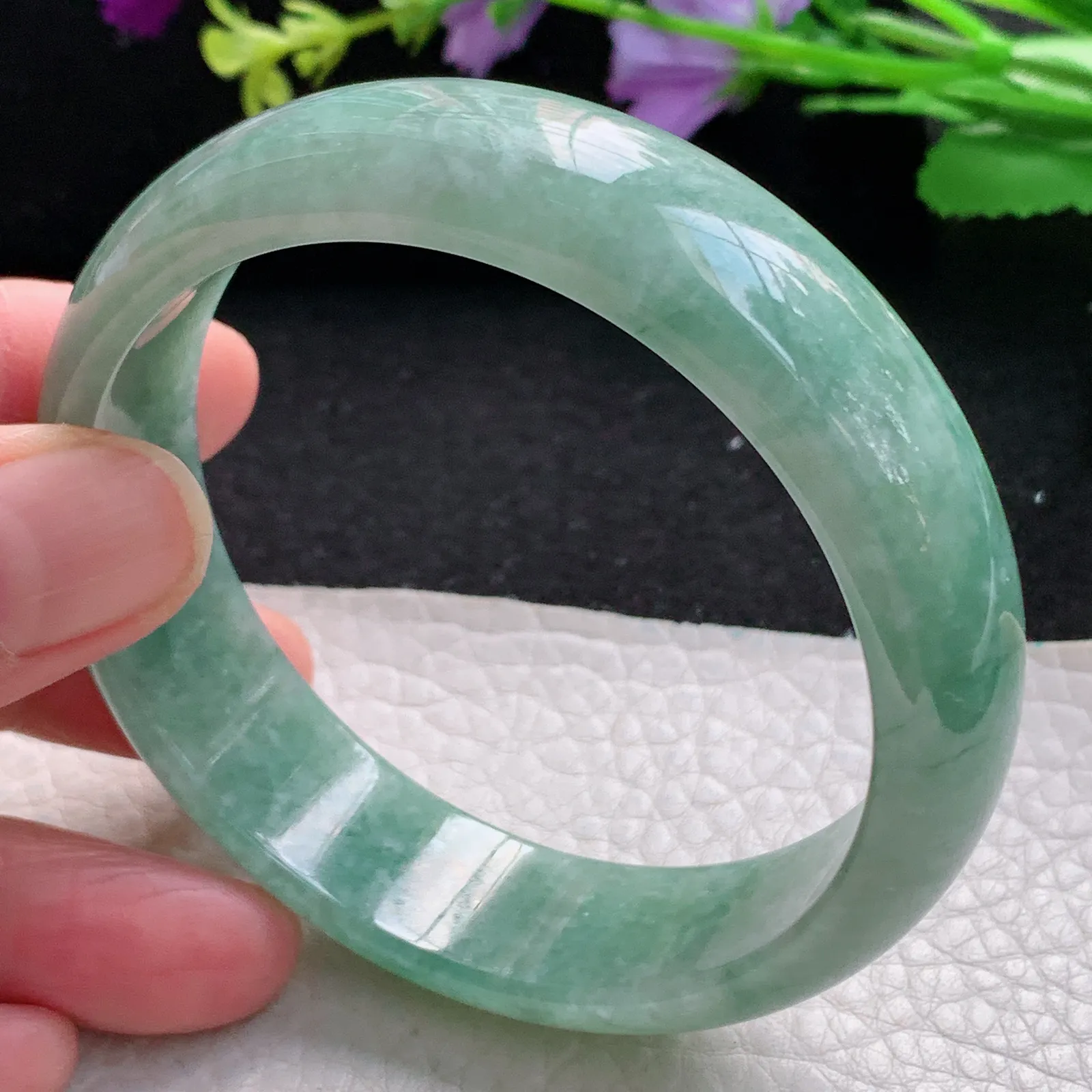 js自然光59*16.5*7轮胎镯 缅甸翡翠玉手镯满绿大气宽边玉手环 平安镯
