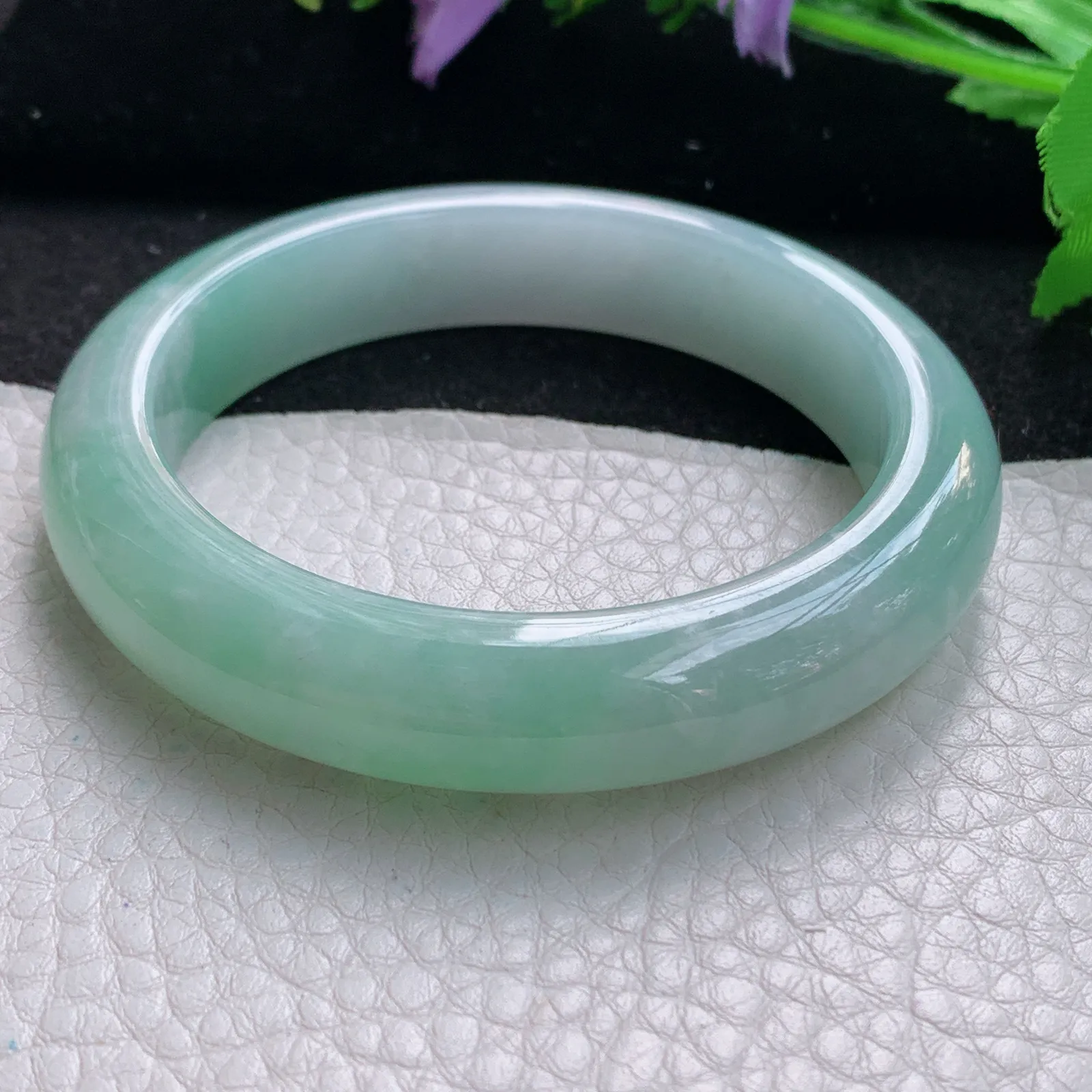 z自然光55.3*12.3*9平安镯 缅甸翡翠玉手镯清新甜美宽边玉手环