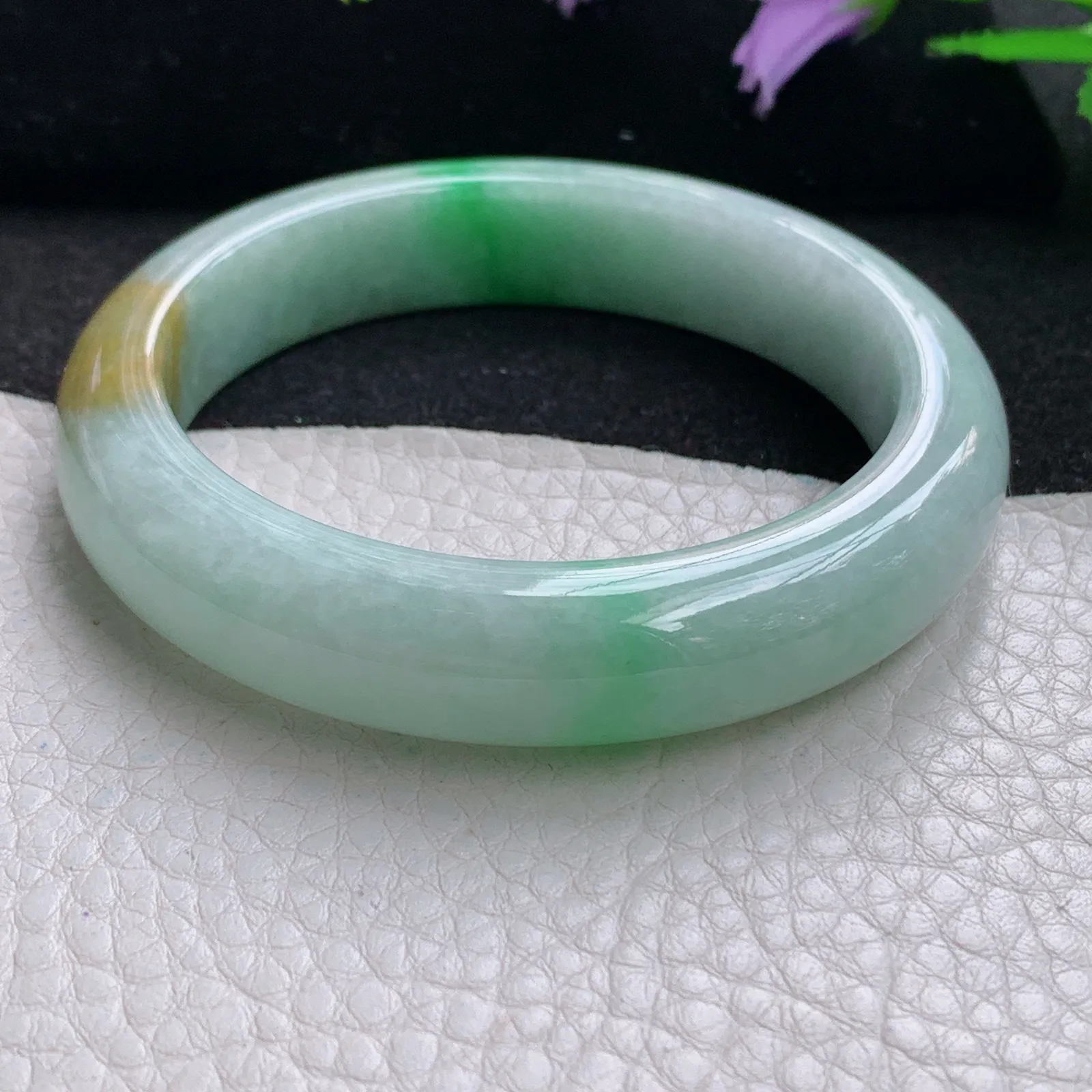 mq自然光56*12.8*8.8平安镯 缅甸翡翠玉手镯水润三彩厚装玉手环