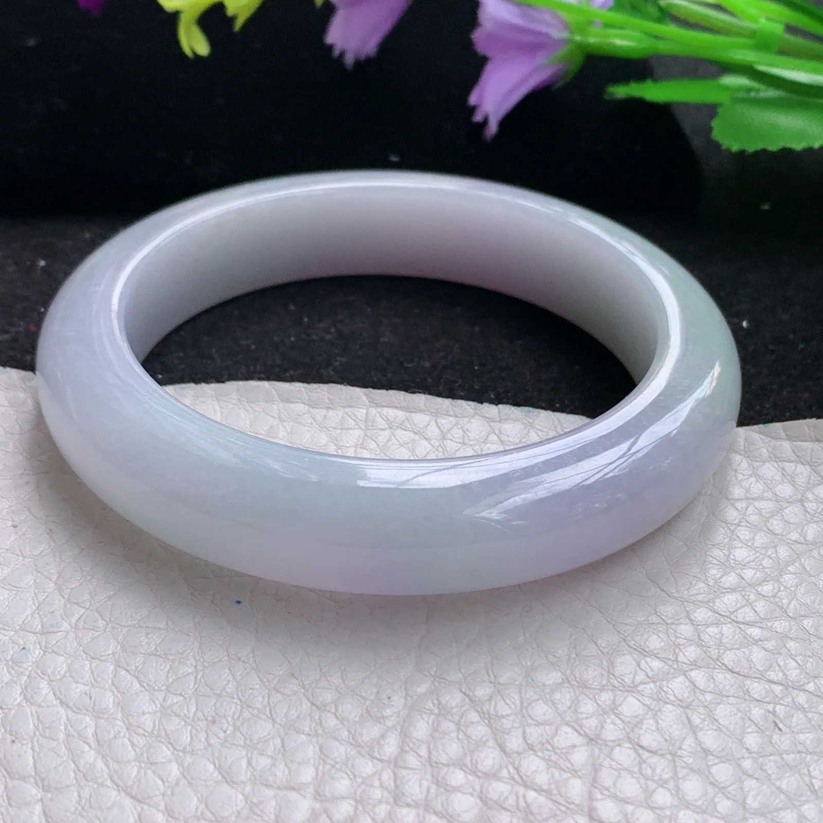 mq自然光57*13*9.5平安镯 缅甸翡翠玉手镯淡紫高雅胶感宽边玉手环 美人镯