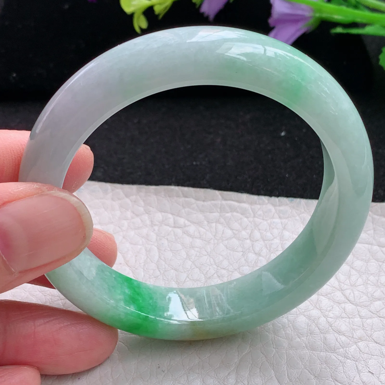 mq自然光53*12.8*8平安镯 缅甸翡翠玉手镯水润三彩厚装玉手环