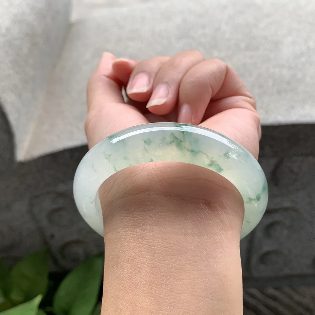 小圈口 53.4-13.4-8.7【冰种飘花正圈手镯】正圈53 54可戴