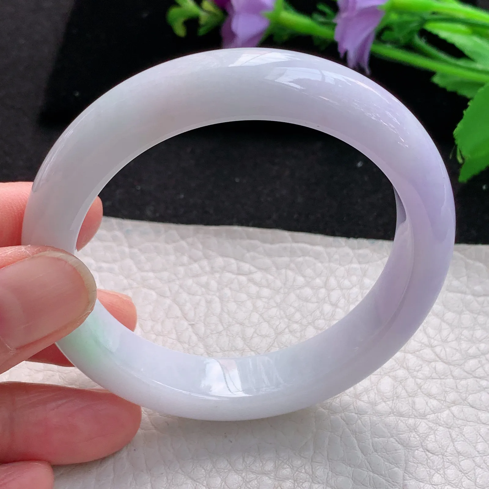 z自然光55.5*12.5*8.6平安镯 缅甸翡翠玉手镯春带彩梦幻款宽边玉手环