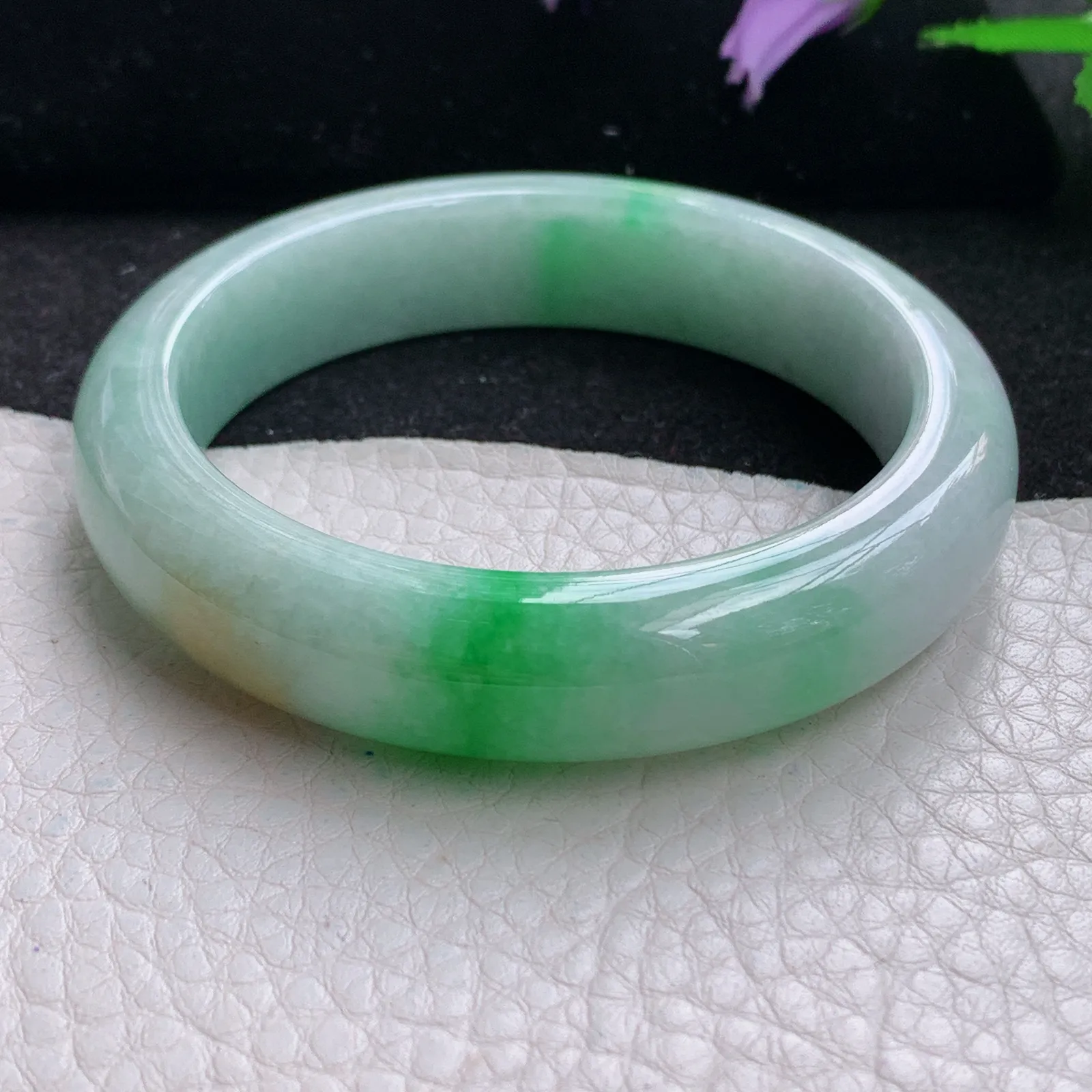 mq自然光53*12.8*8平安镯 缅甸翡翠玉手镯水润三彩厚装玉手环