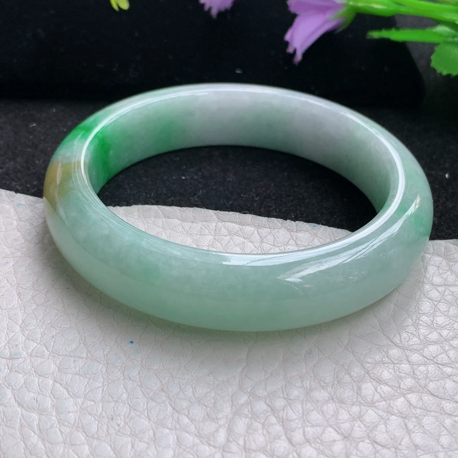 mq自然光53*12.8*8平安镯 缅甸翡翠玉手镯水润三彩厚装玉手环