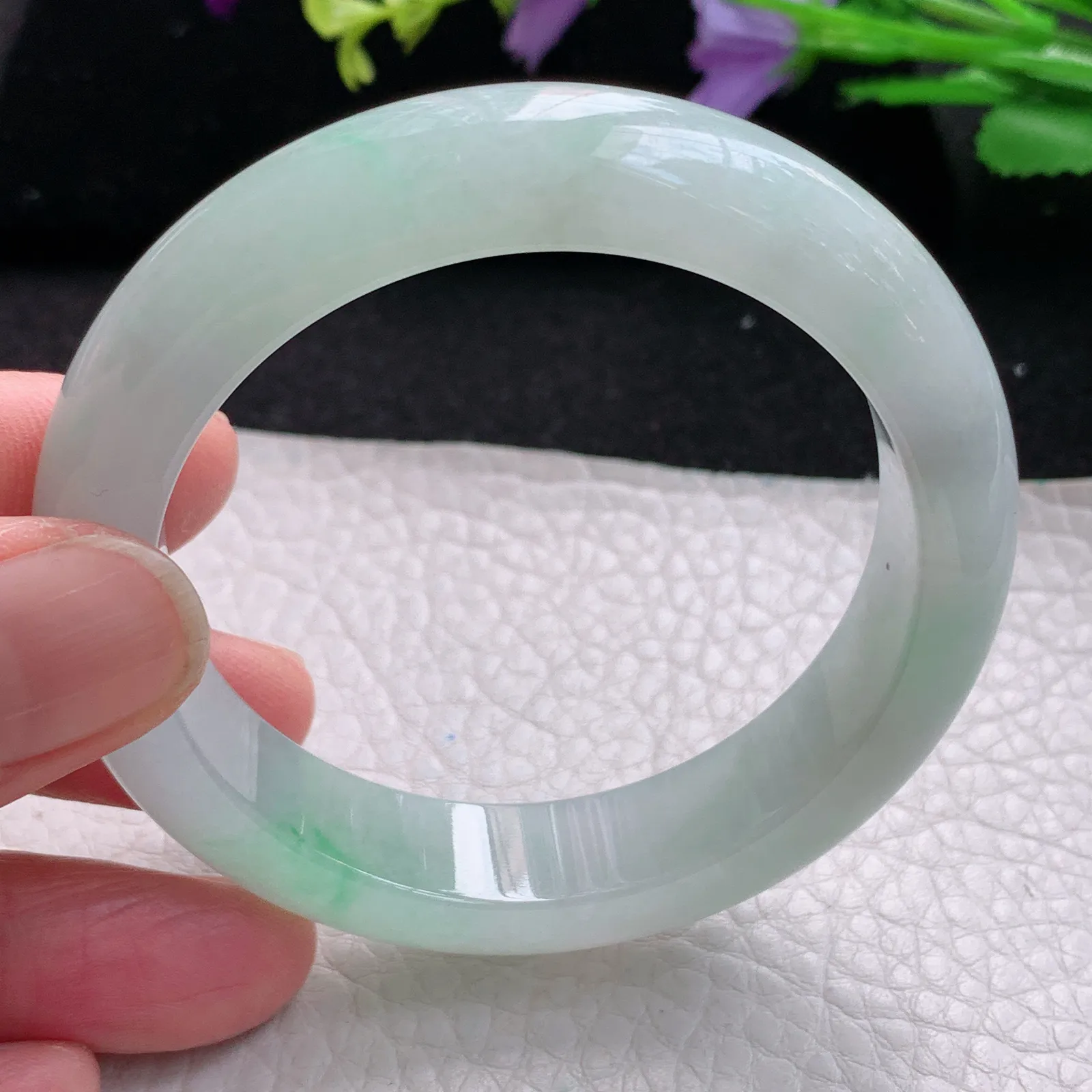 r小圈口52.5*12.8*8.6平安镯 缅甸翡翠玉手镯冰胶清新宽边玉手环 美人镯