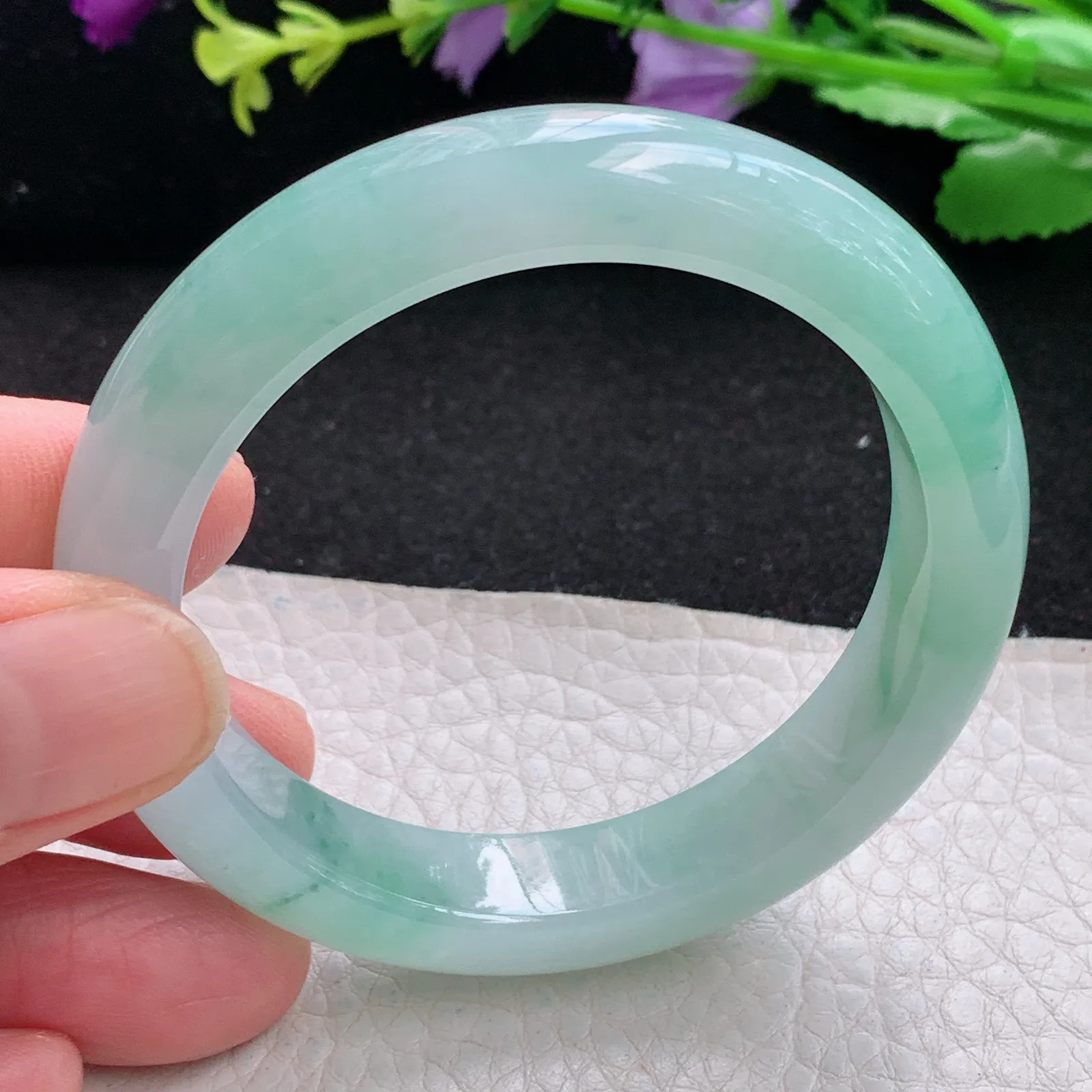 xh小圈口51*11.3*8平安镯 缅甸翡翠a货玉手镯冰胶水灵宽边玉手环