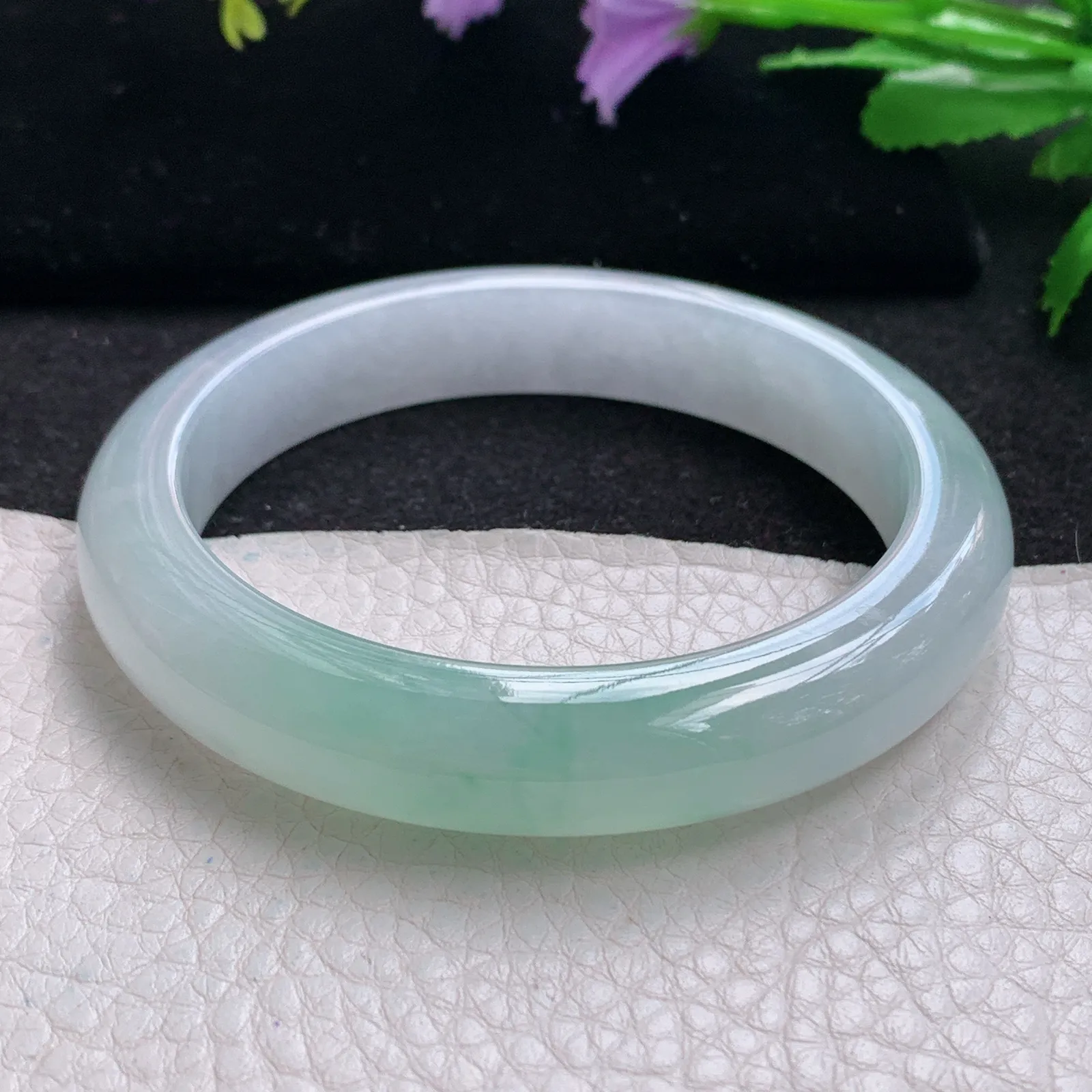 xh自然光58.5*11.8*8.6平安镯 缅甸翡翠a货玉手镯冰胶清爽水灵宽边玉手环