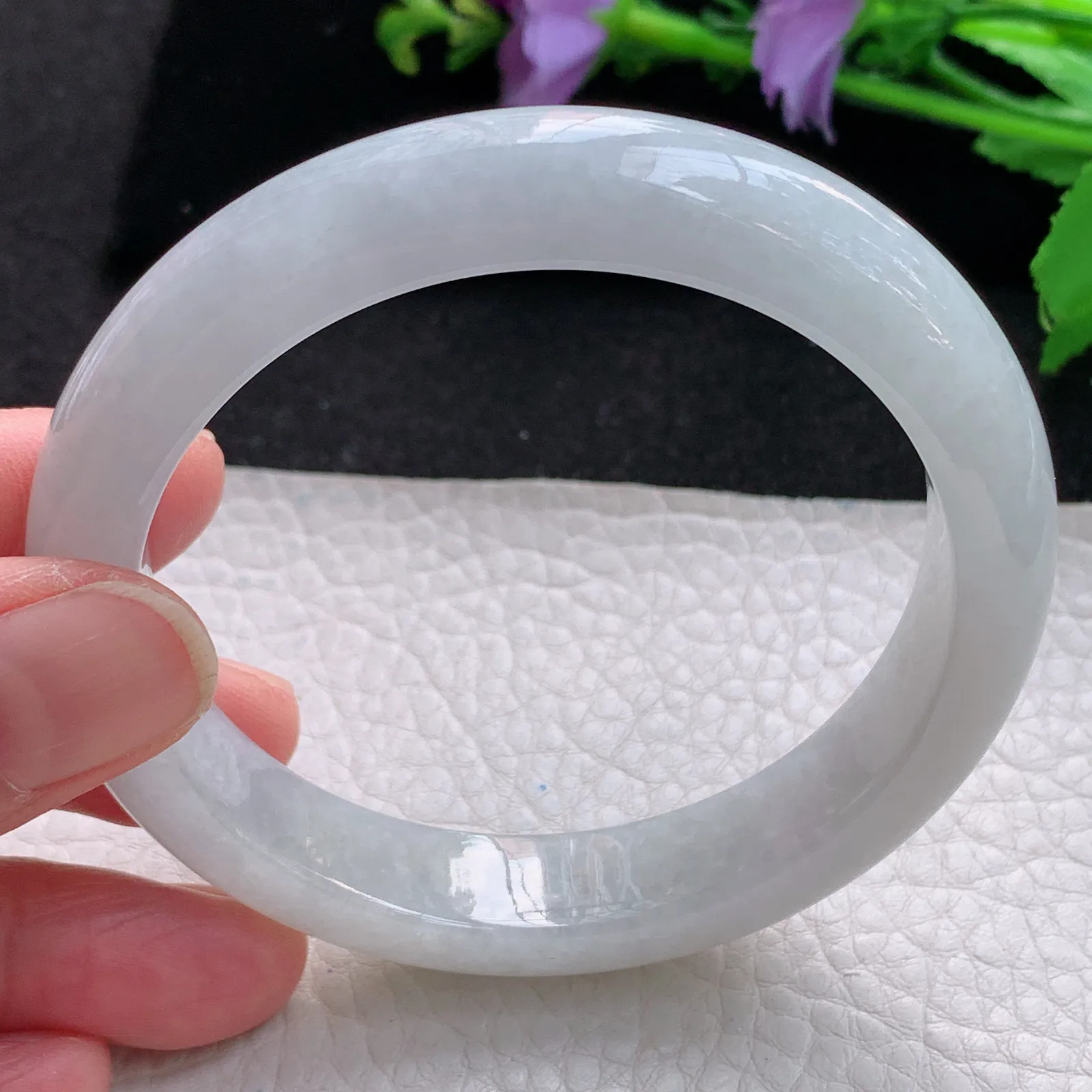 z自然光58.5*12.3*8.6平安镯 缅甸翡翠玉手镯白月光水润宽边玉手环