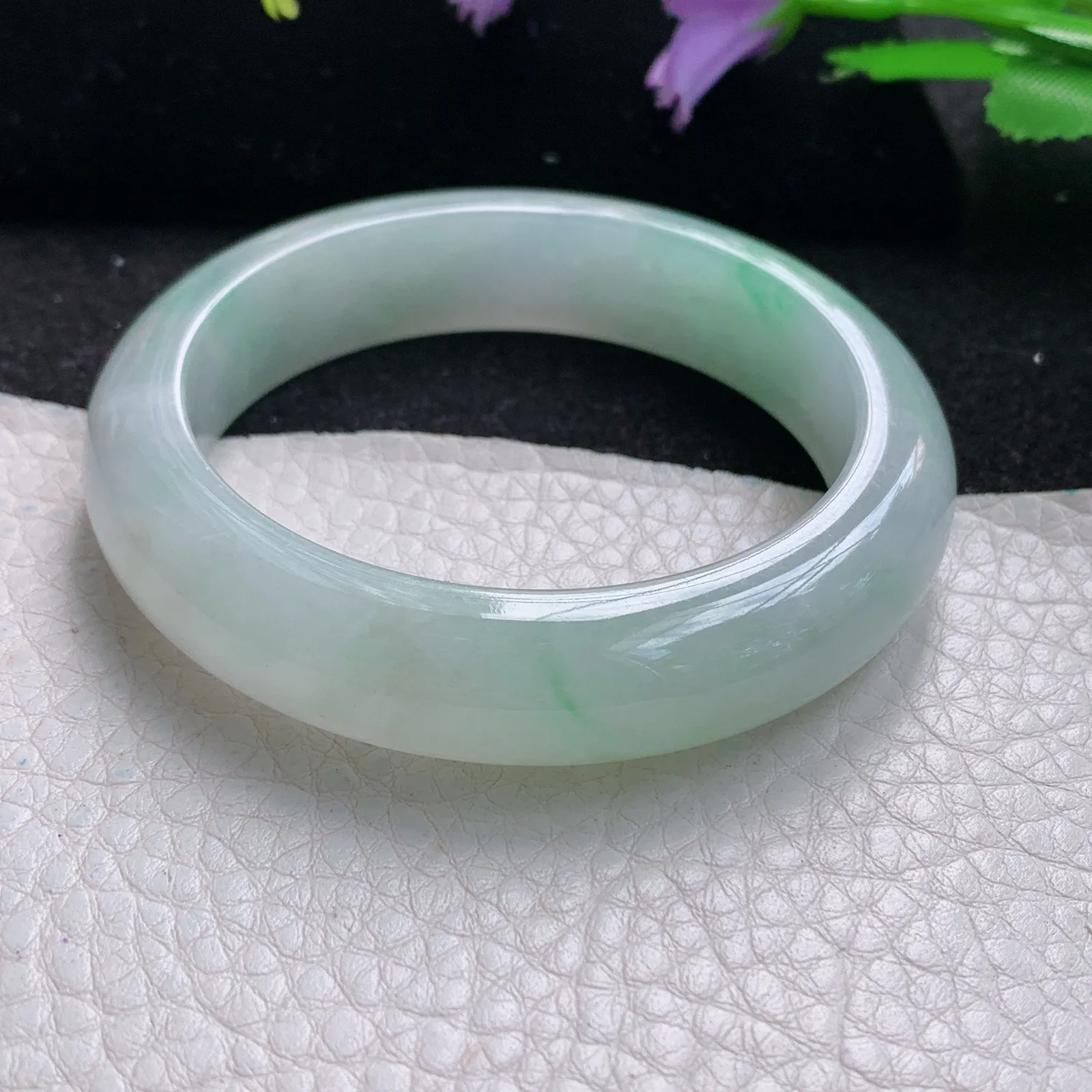 r小圈口52.5*12.8*8.6平安镯 缅甸翡翠玉手镯冰胶清新宽边玉手环 美人镯