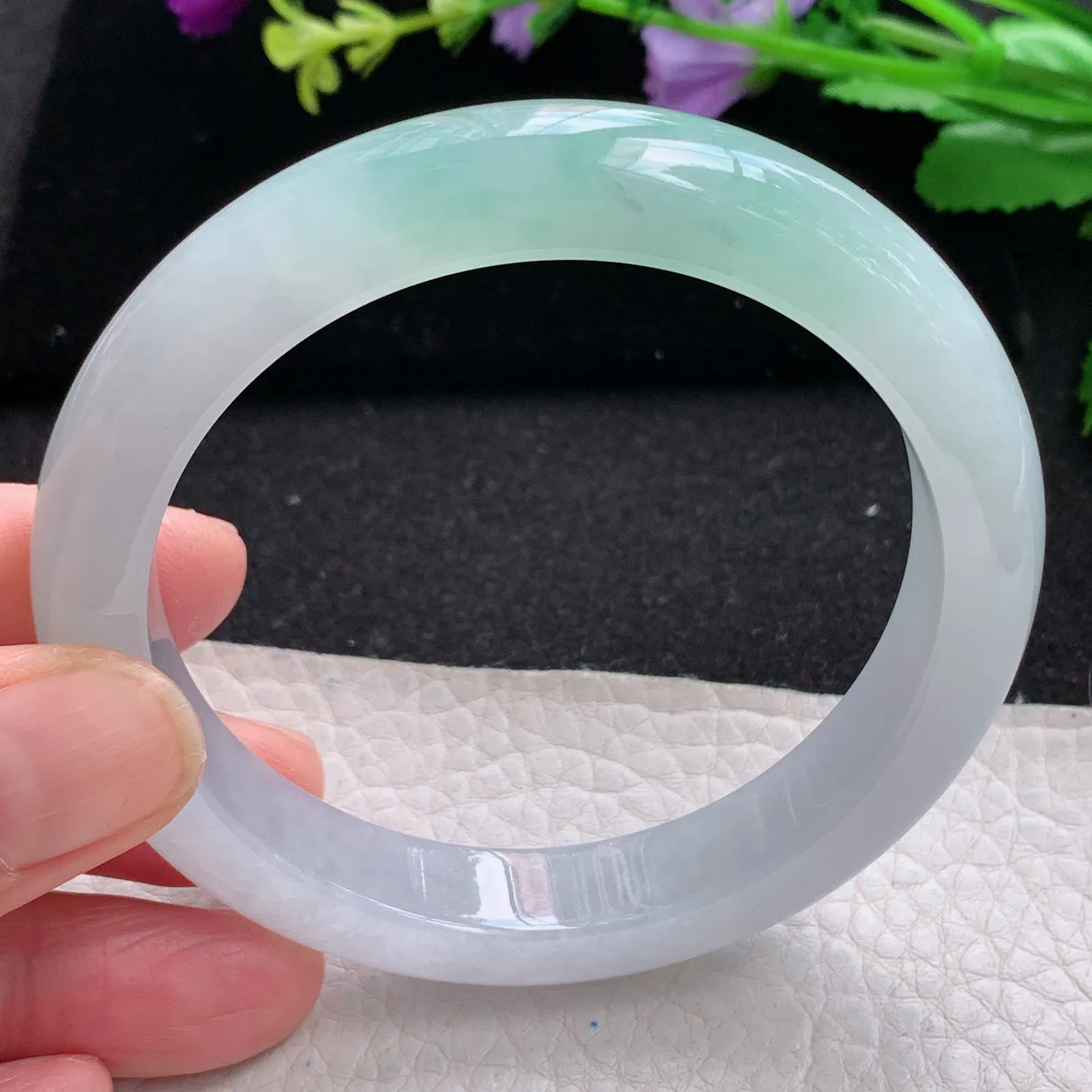 xh自然光58.5*11.8*8.6平安镯 缅甸翡翠a货玉手镯冰胶清爽水灵宽边玉手环